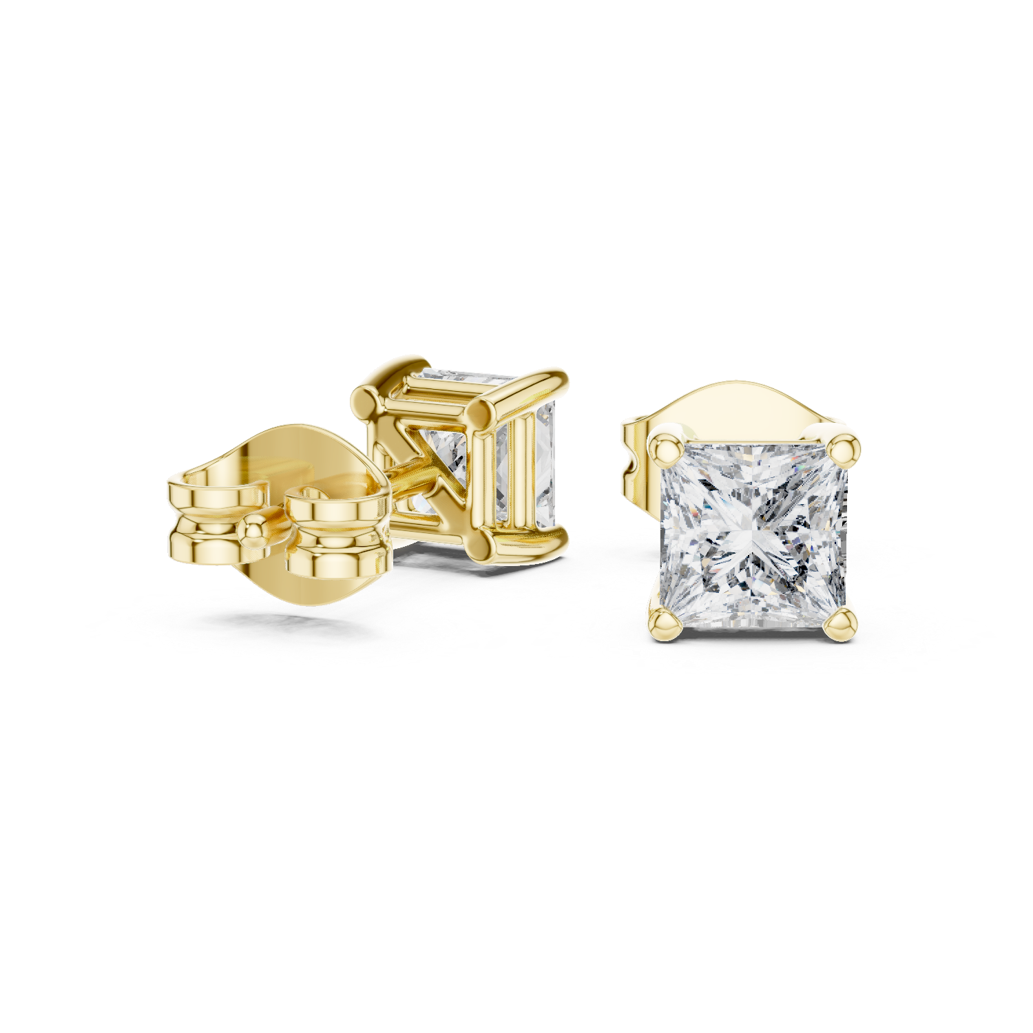 White Gold Princess Cut Moissanite Stud Earrings – Minimal Luxury Sparkle