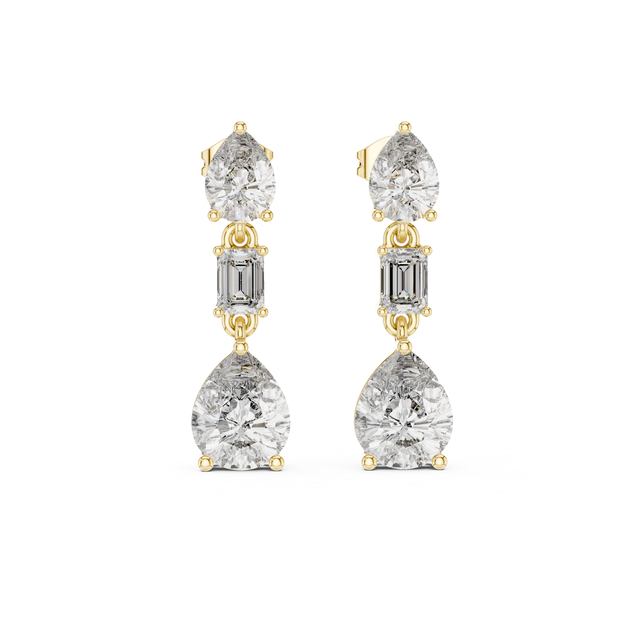 Pear And Emerald Rose Gold Multi-Stone Moissanite Drop Earrings – Elegant Layered Sparkle