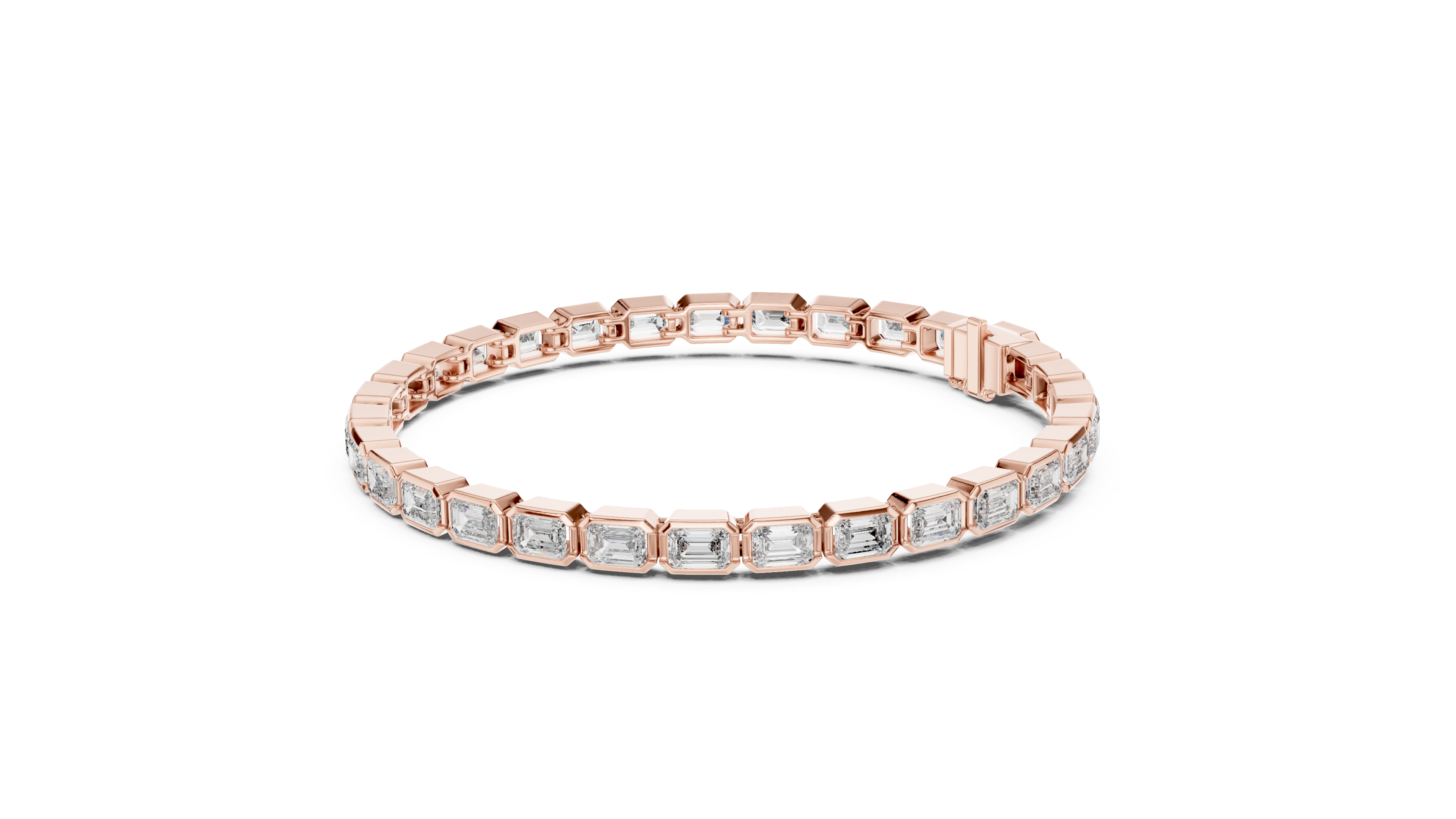 White Gold Emerald-Cut Moissanite Tennis Bracelet – Modern Bezel-Set Stone Elegance