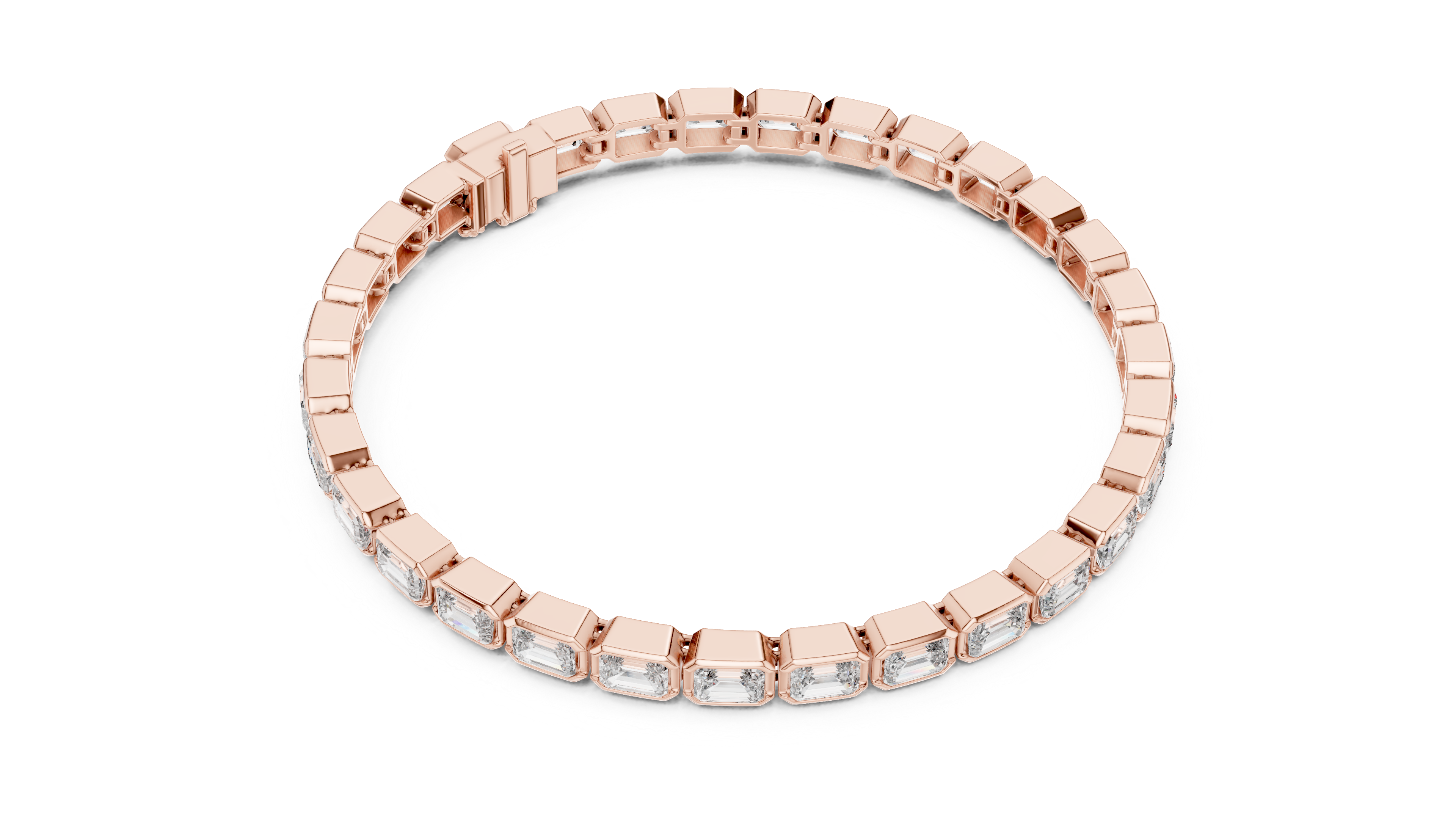 Rose Gold Emerald-Cut Moissanite Tennis Bracelet – Sleek Geometric Elegance
