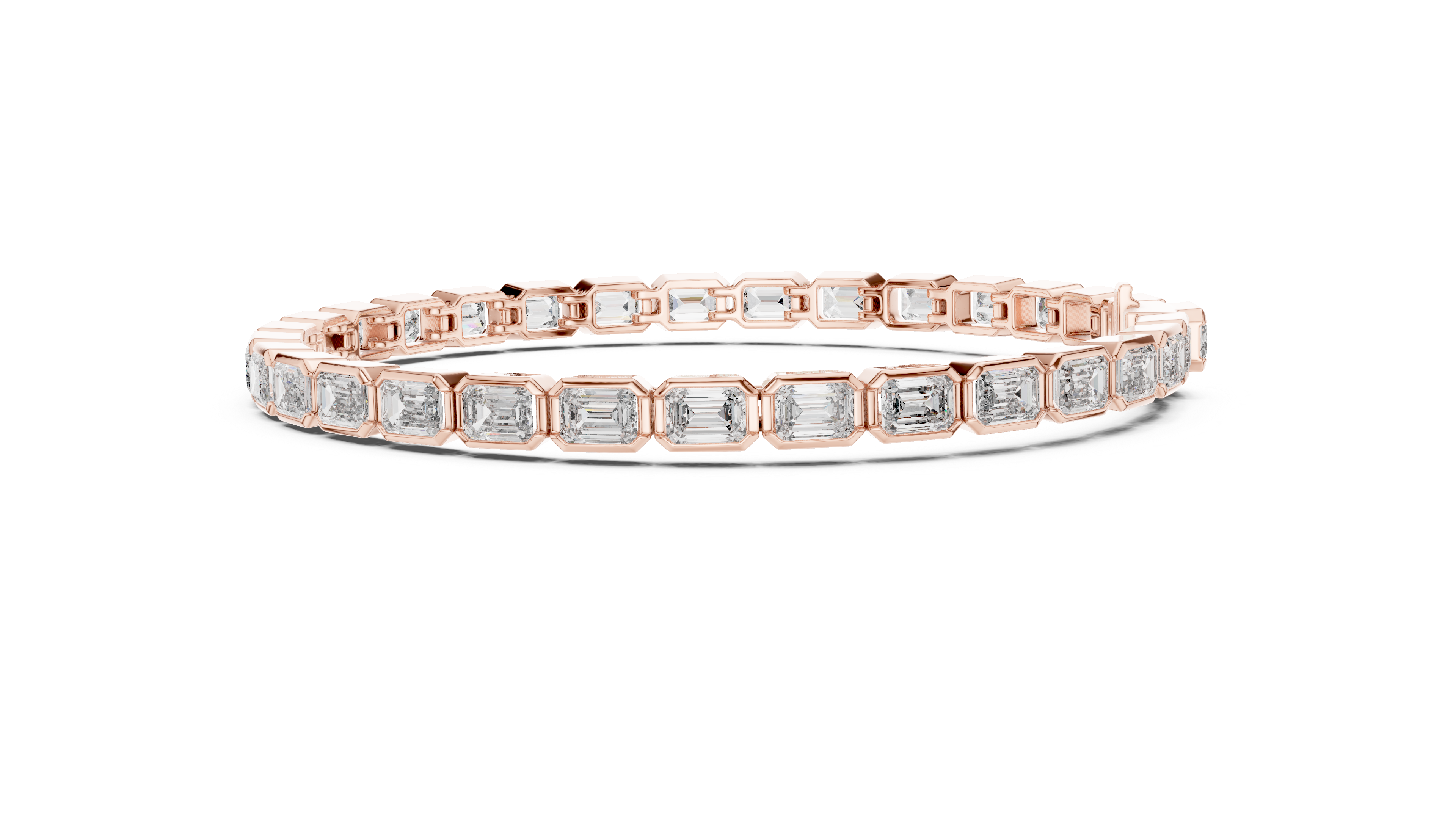 White Gold Emerald-Cut Moissanite Tennis Bracelet – Modern Bezel-Set Stone Elegance