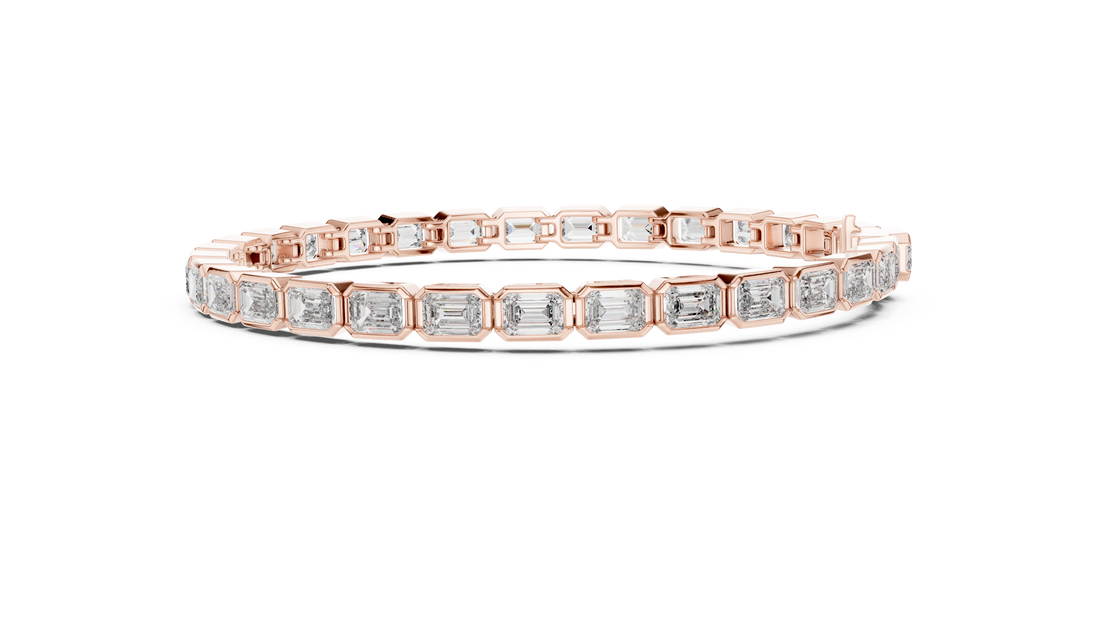 Rose Gold Emerald-Cut Moissanite Tennis Bracelet – Sleek Geometric Elegance