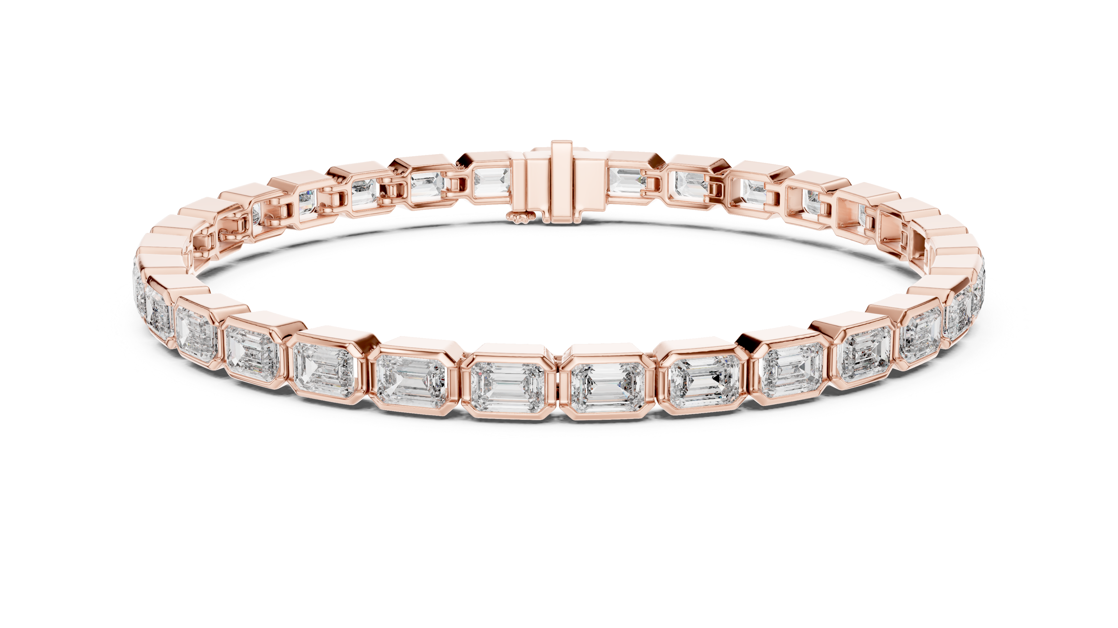 Rose Gold Emerald-Cut Moissanite Tennis Bracelet – Sleek Geometric Elegance