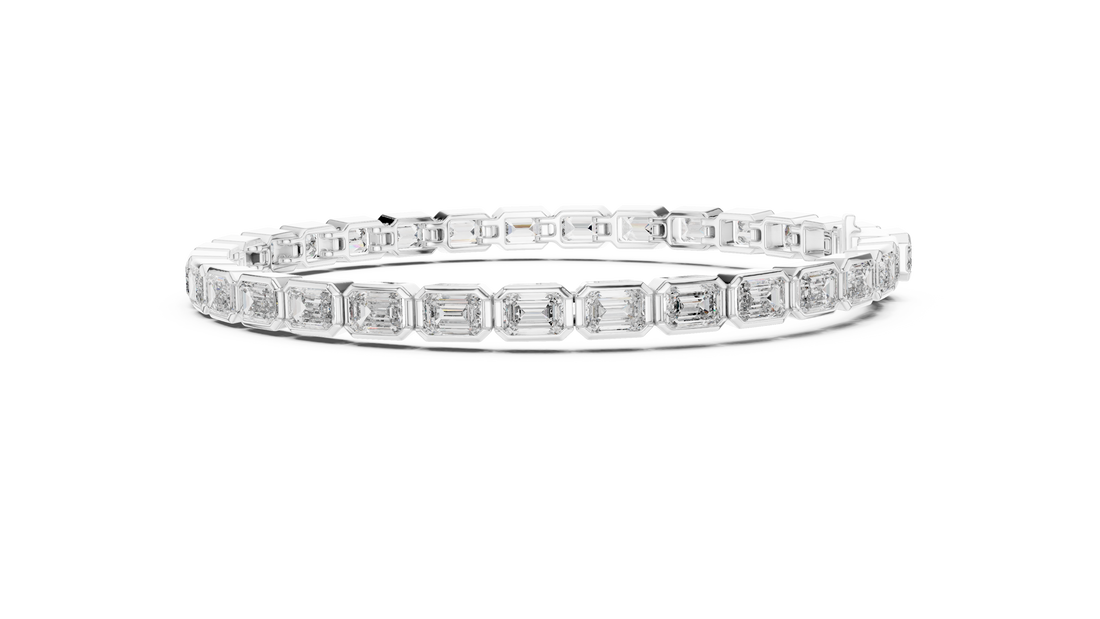White Gold Emerald-Cut Moissanite Tennis Bracelet – Modern Bezel-Set Stone Elegance