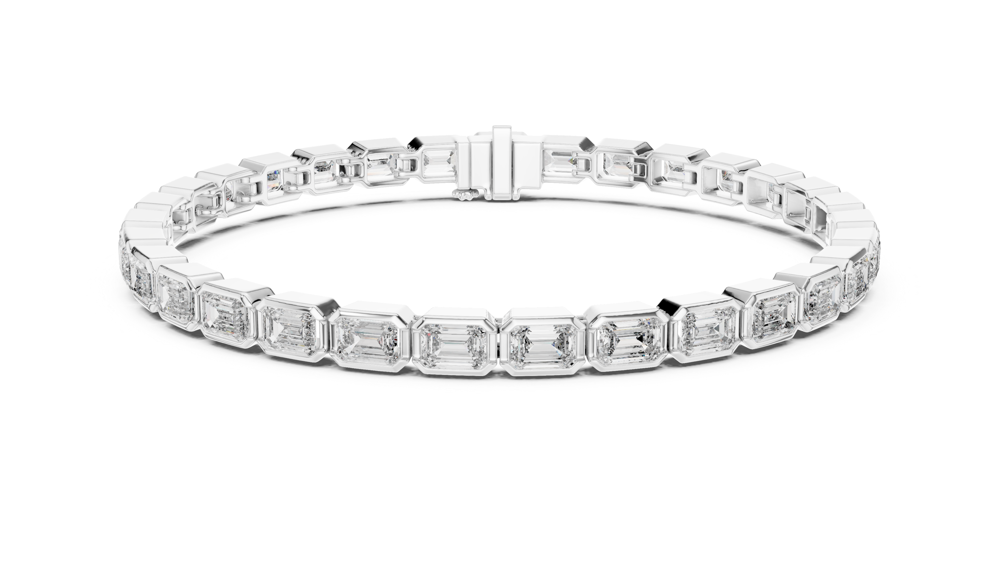 White Gold Emerald-Cut Moissanite Tennis Bracelet – Modern Bezel-Set Stone Elegance