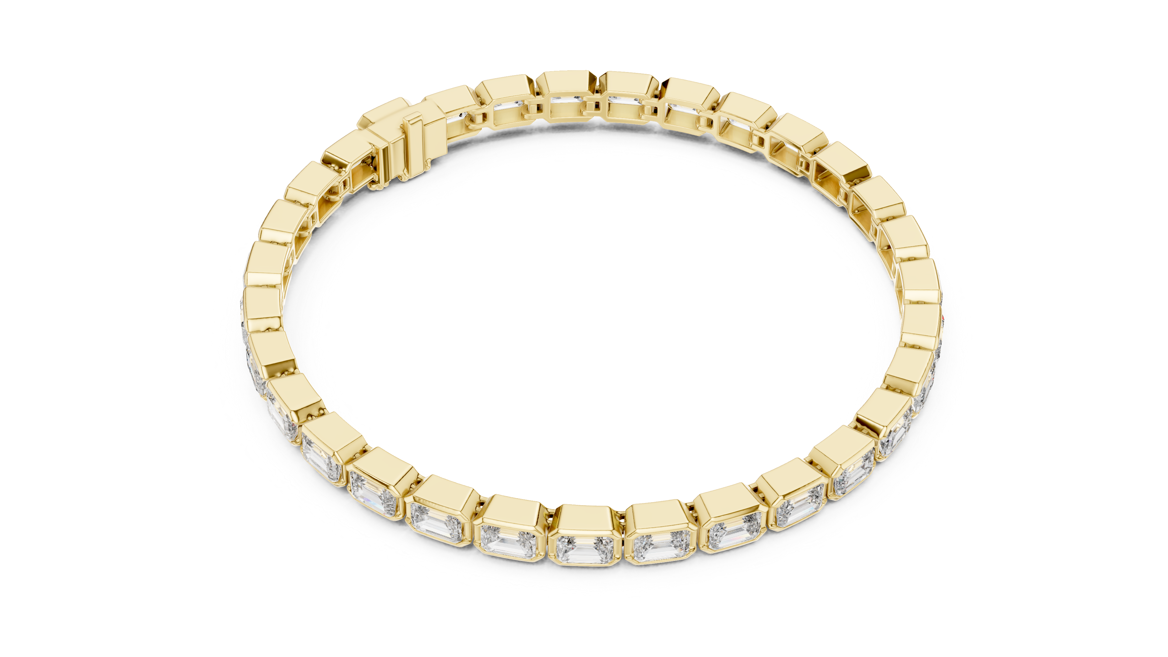 White Gold Emerald-Cut Moissanite Tennis Bracelet – Modern Bezel-Set Stone Elegance