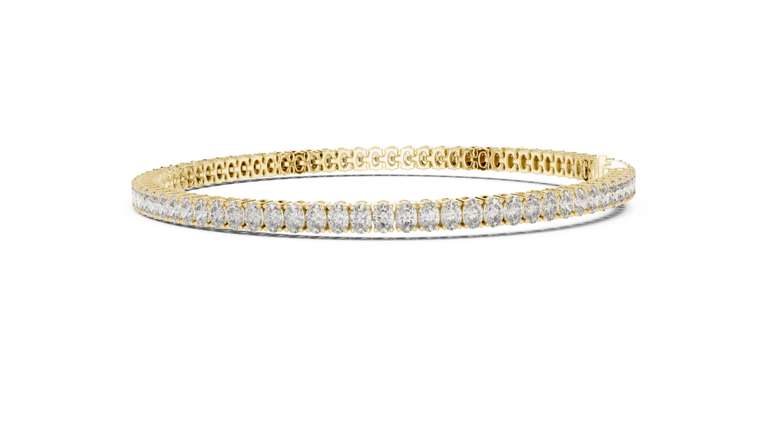 Yellow Gold Wave Oval Moissanite Bracelet – Elegant Twist White Gold Full Eternity Tennis Bracelet – Ultra Luxe Brillianceted Sparkle