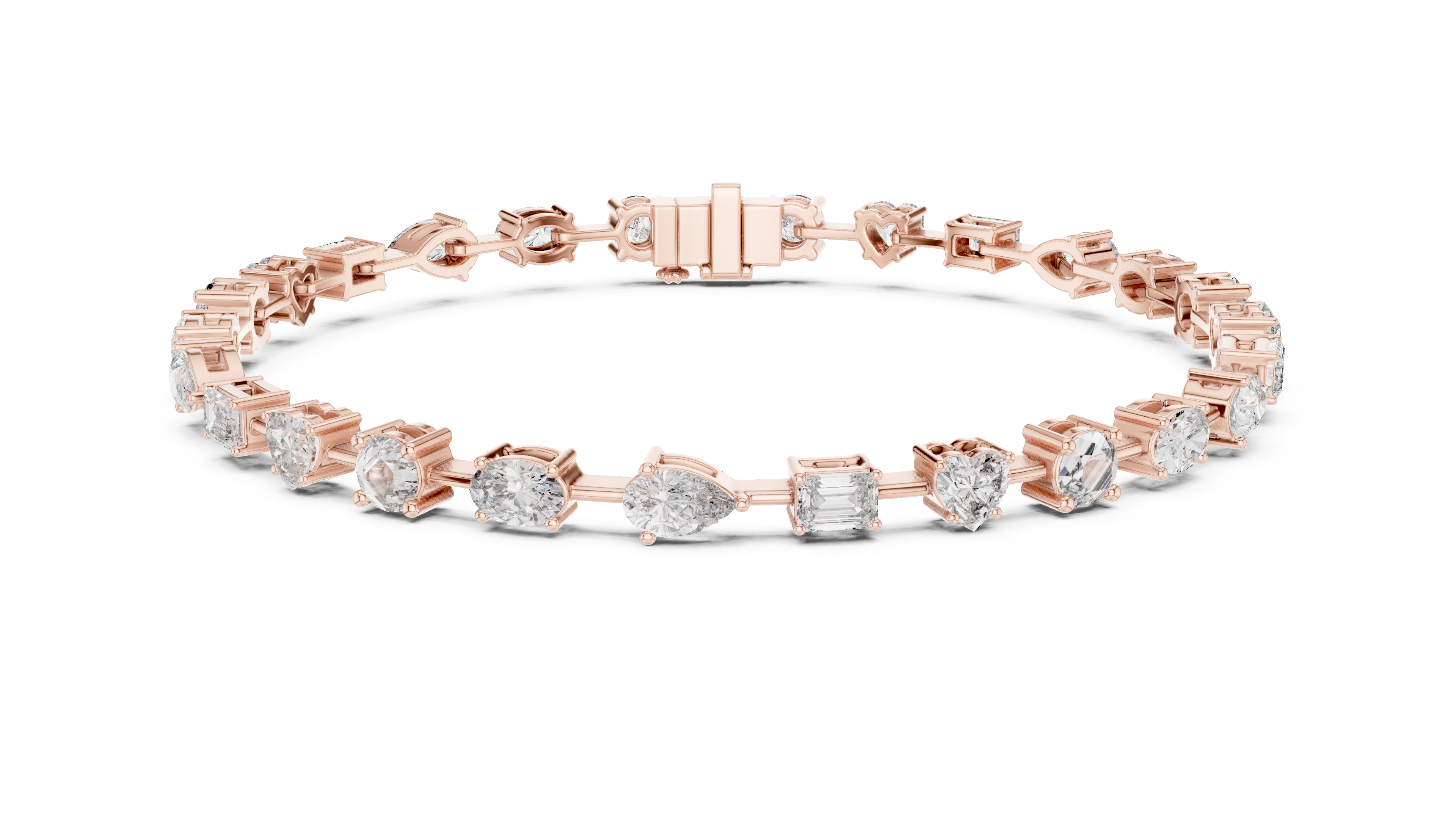 Yellow Gold Multi-Cut Moissanite Tennis Bracelet – Mixed Shape Stone Elegance