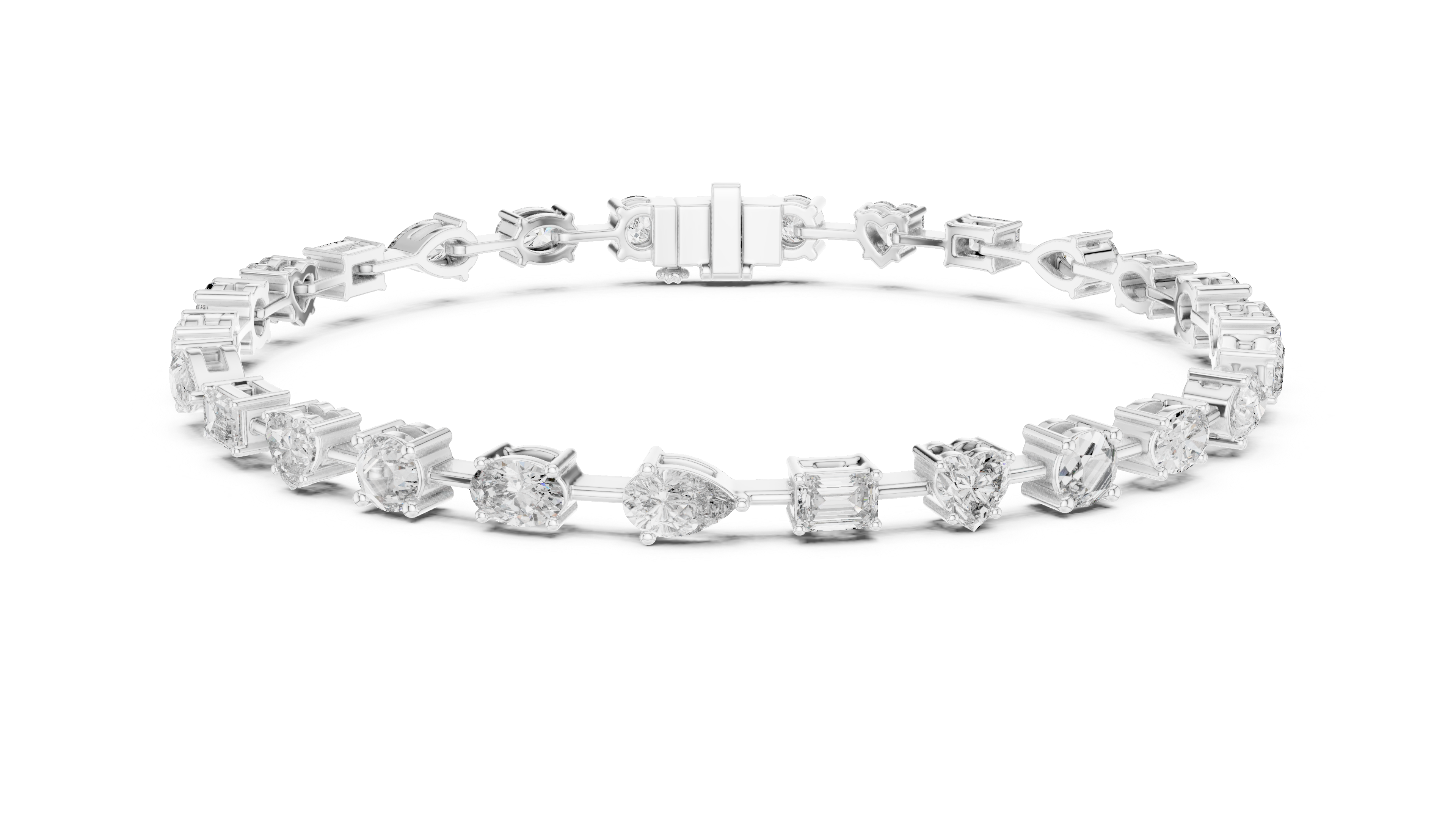 Yellow Gold Multi-Cut Moissanite Tennis Bracelet – Mixed Shape Stone Elegance
