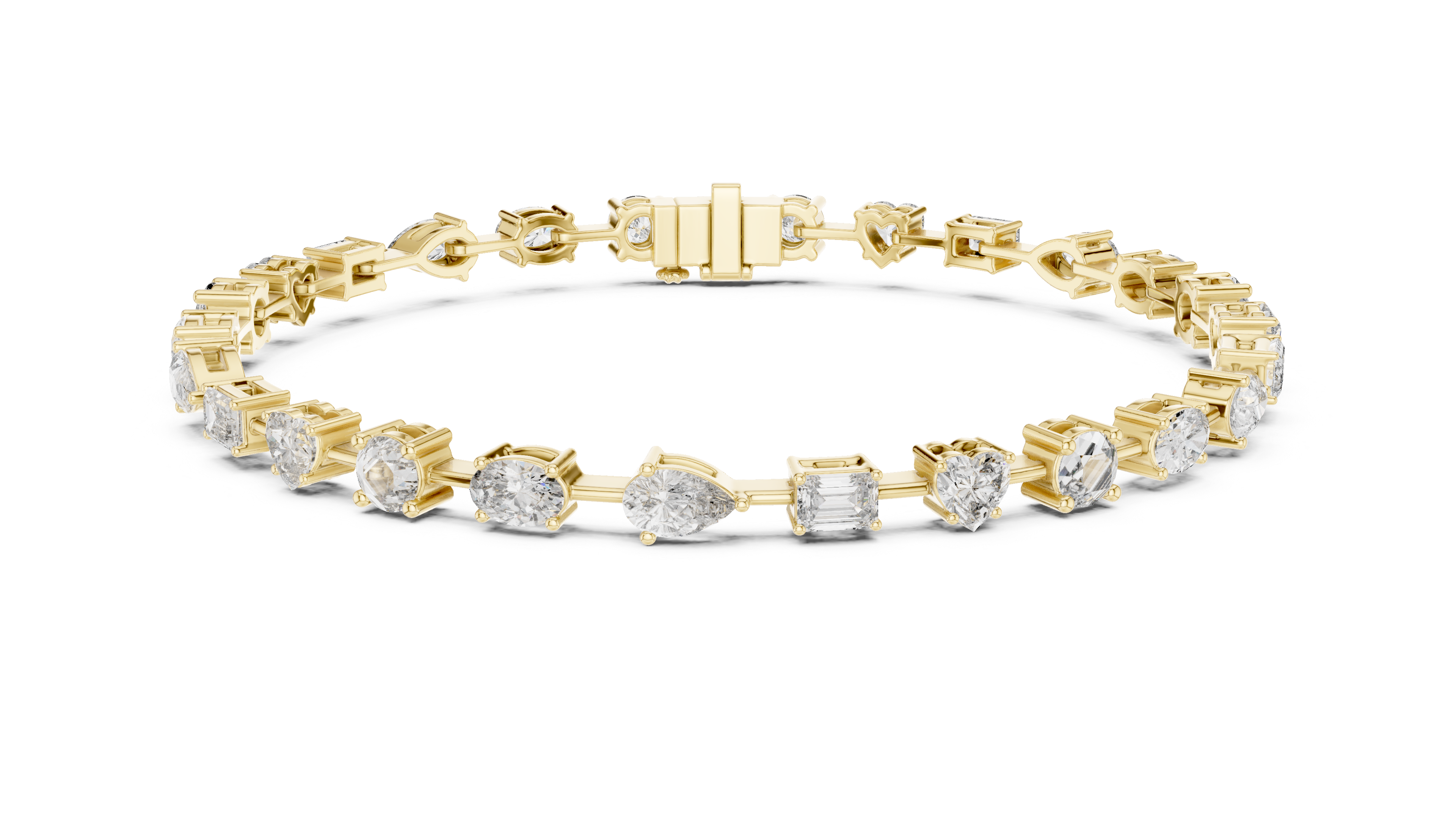 Yellow Gold Multi-Cut Moissanite Tennis Bracelet – Mixed Shape Stone Elegance