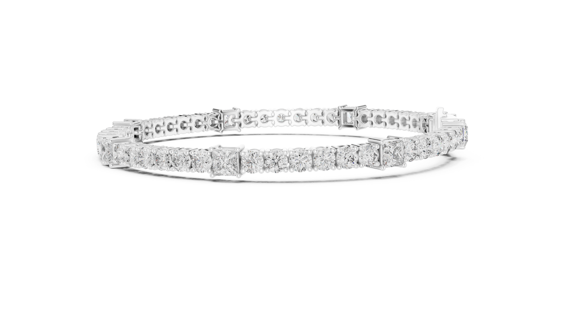 White Gold Mixed Shape Moissanite Tennis Bracelet – Alternating Stone Luxe Design