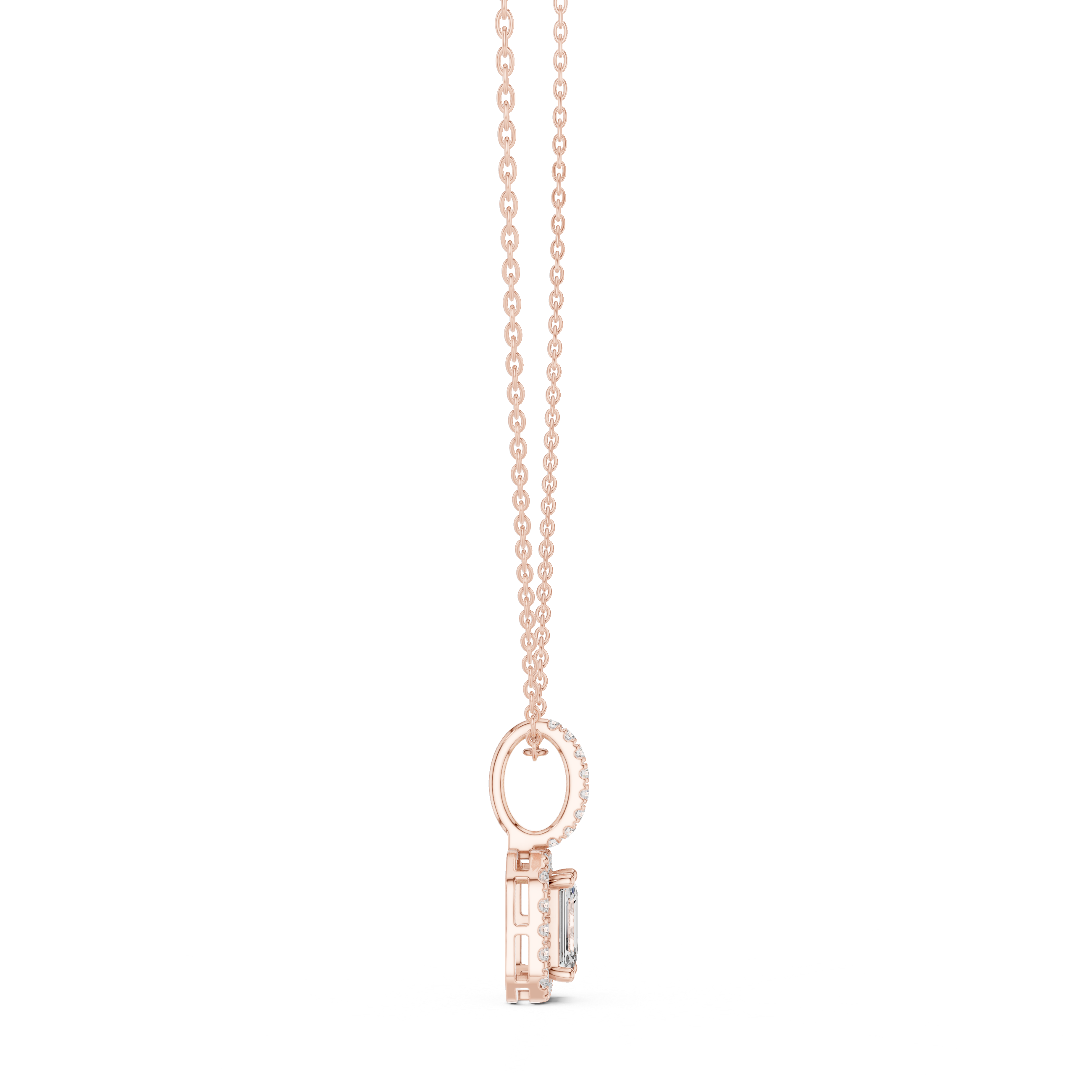 Emerald Cut Halo Moissanite Pendant in Yellow Gold
