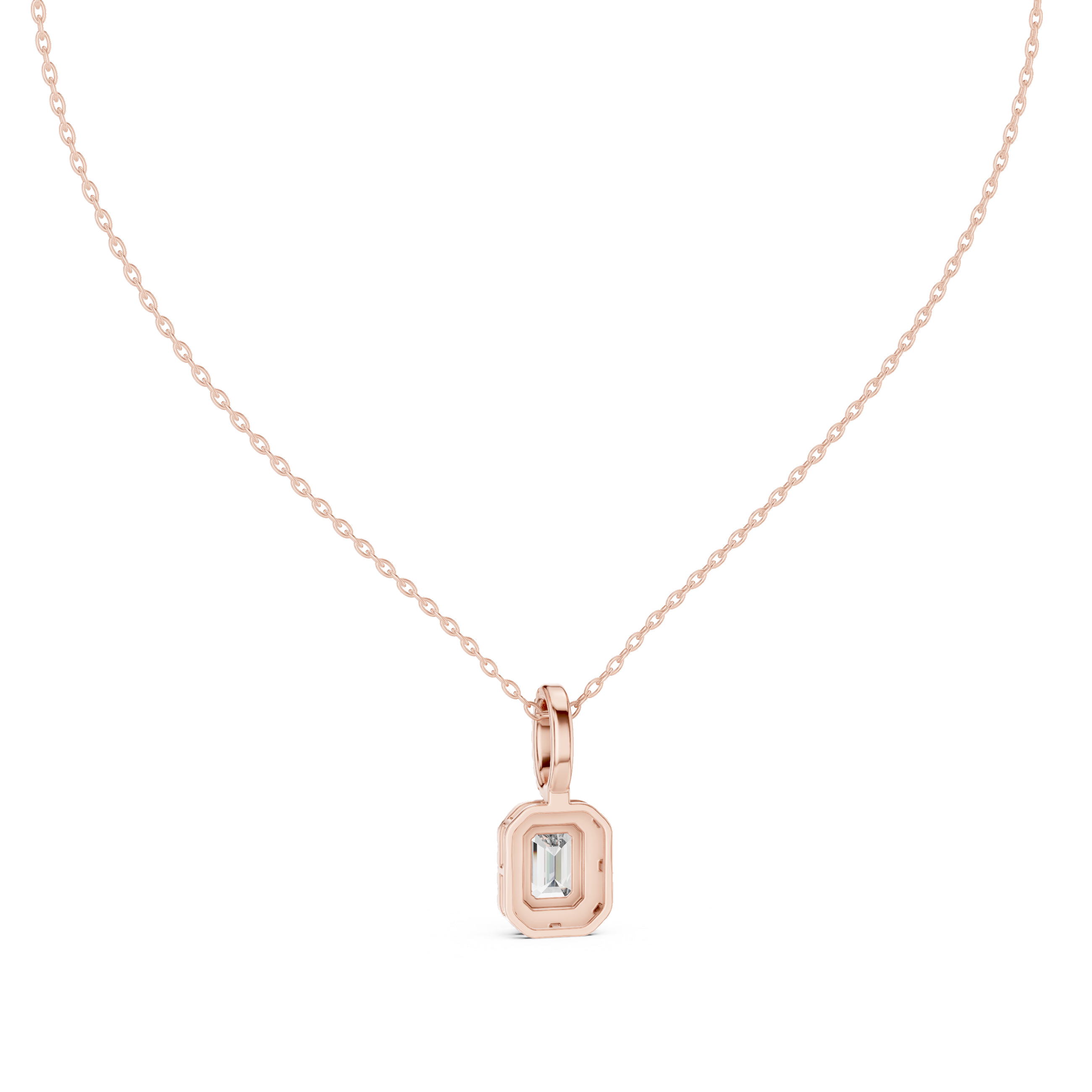 Emerald Cut Halo Moissanite Pendant in Yellow Gold