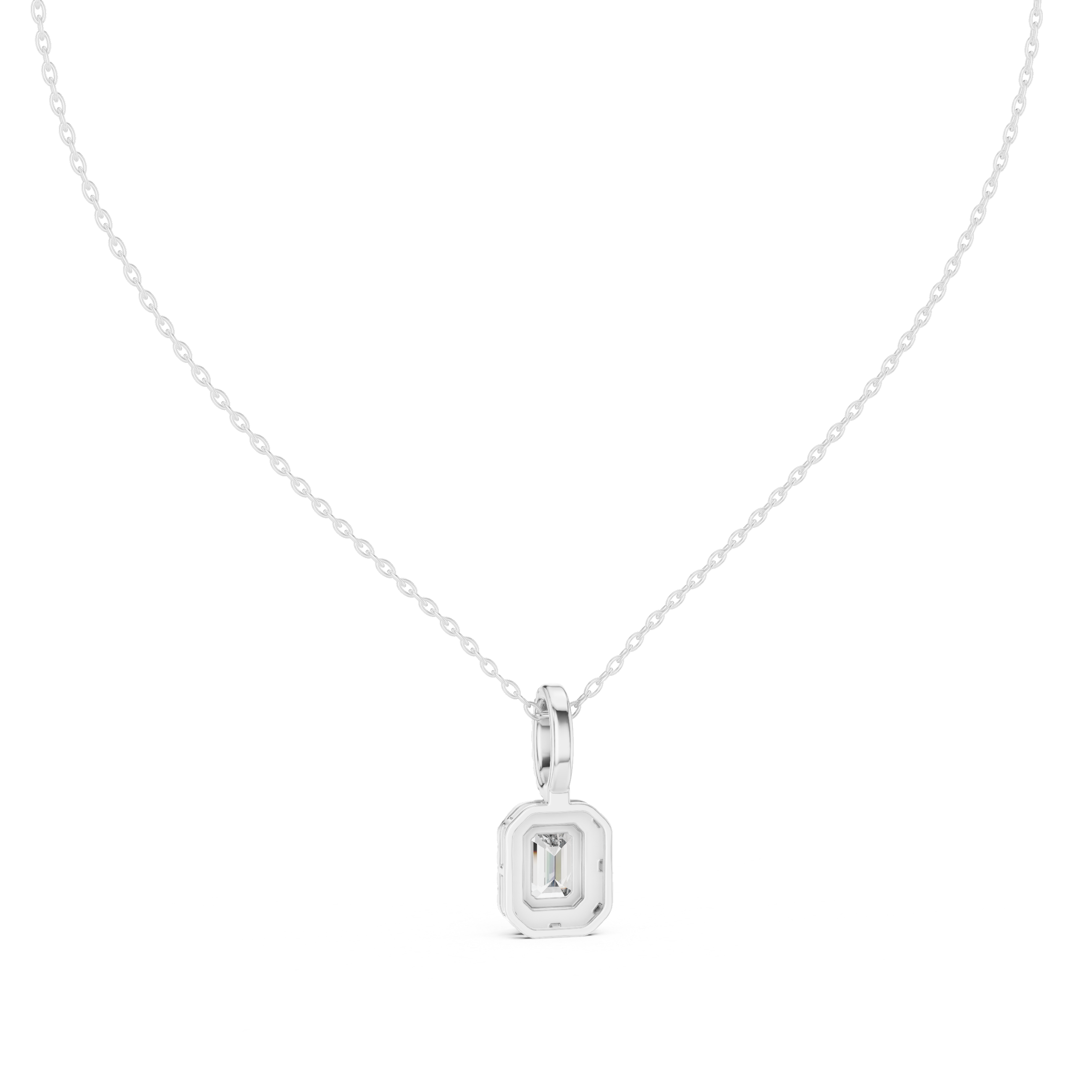 Emerald Cut Halo Moissanite Pendant in Yellow Gold