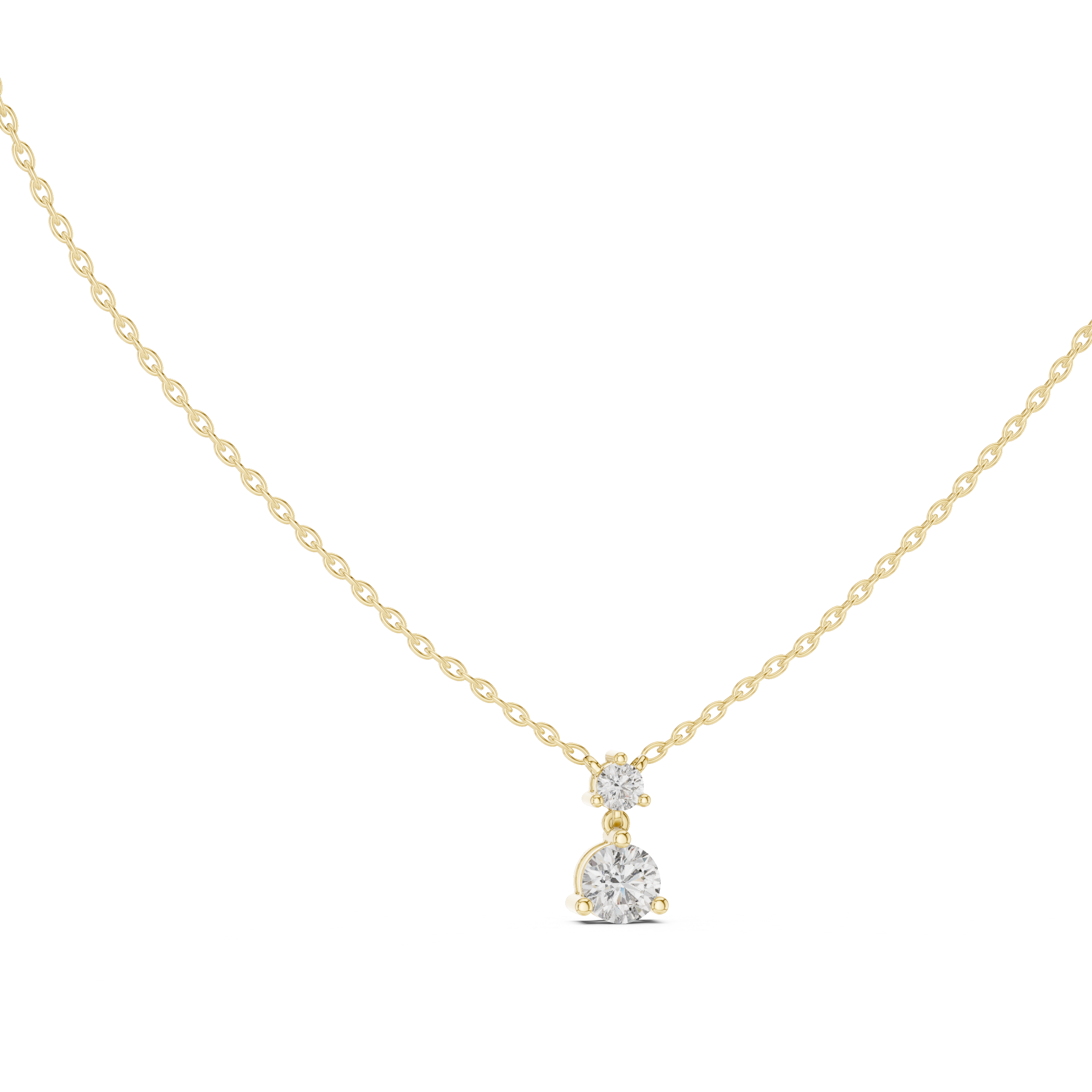 Round Two Stone Drop Moissanite Pendant in Yellow Gold