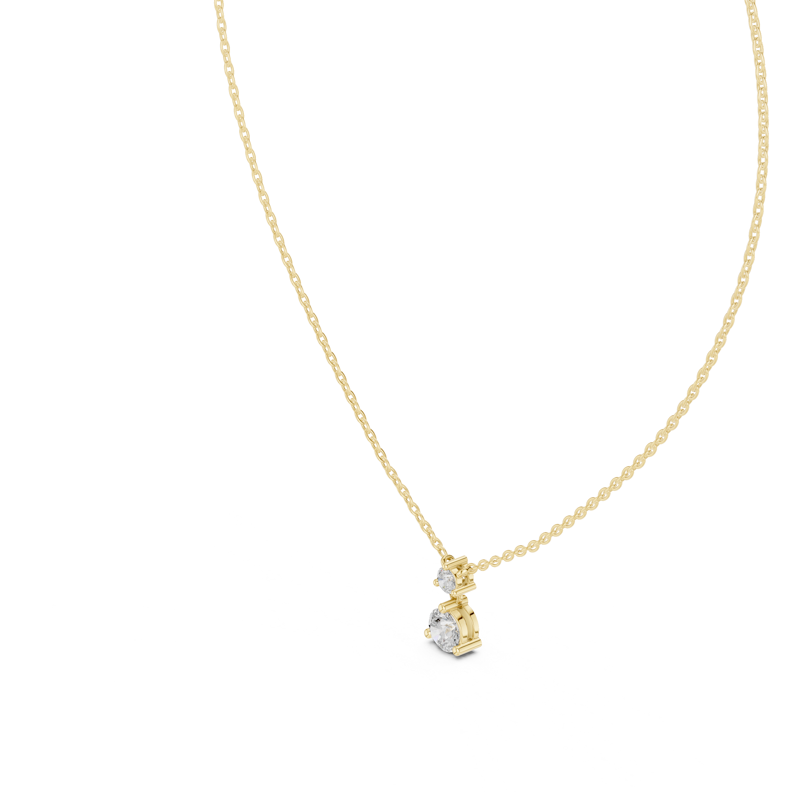 Round Two Stone Drop Moissanite Pendant in Yellow Gold