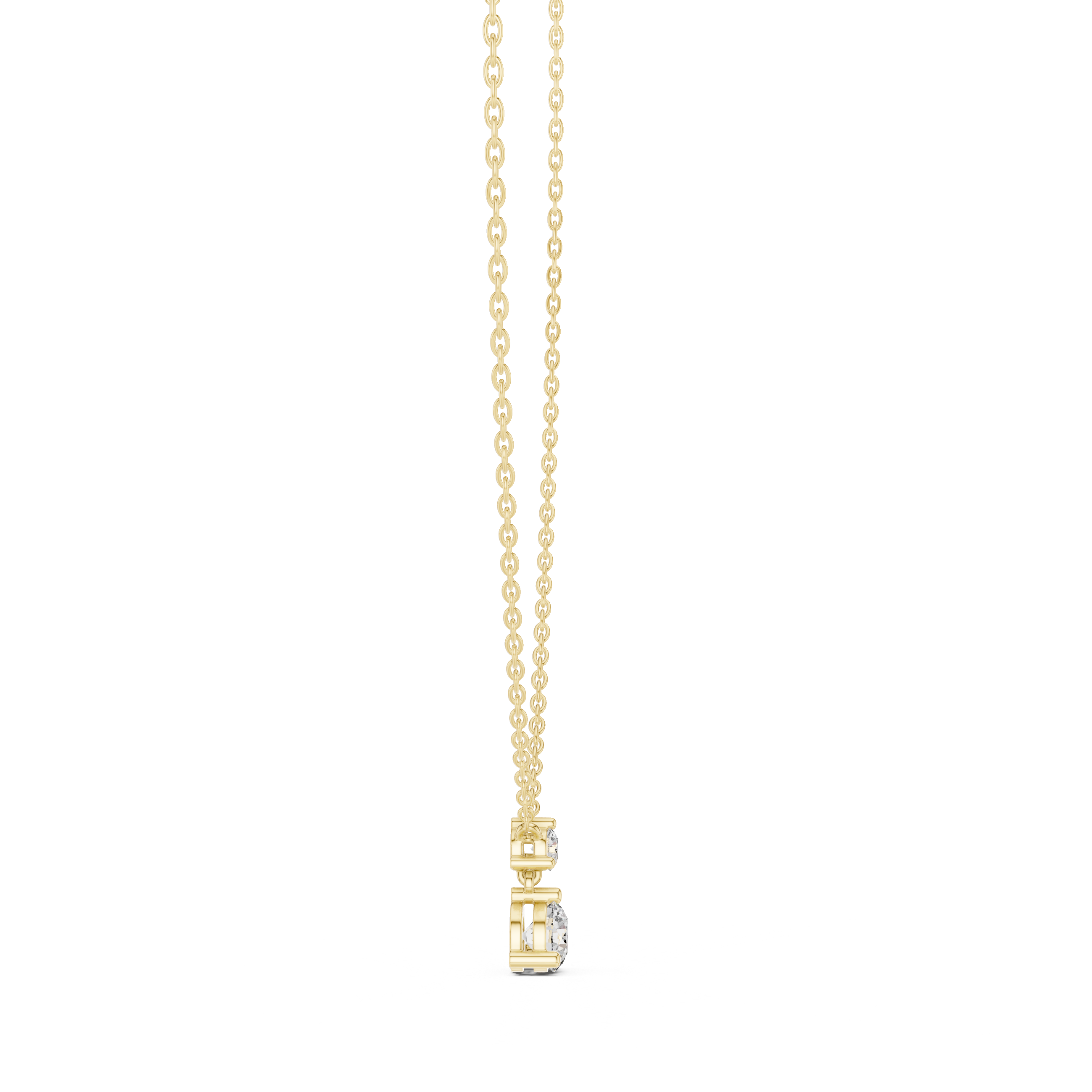 Round Two Stone Drop Moissanite Pendant in Yellow Gold