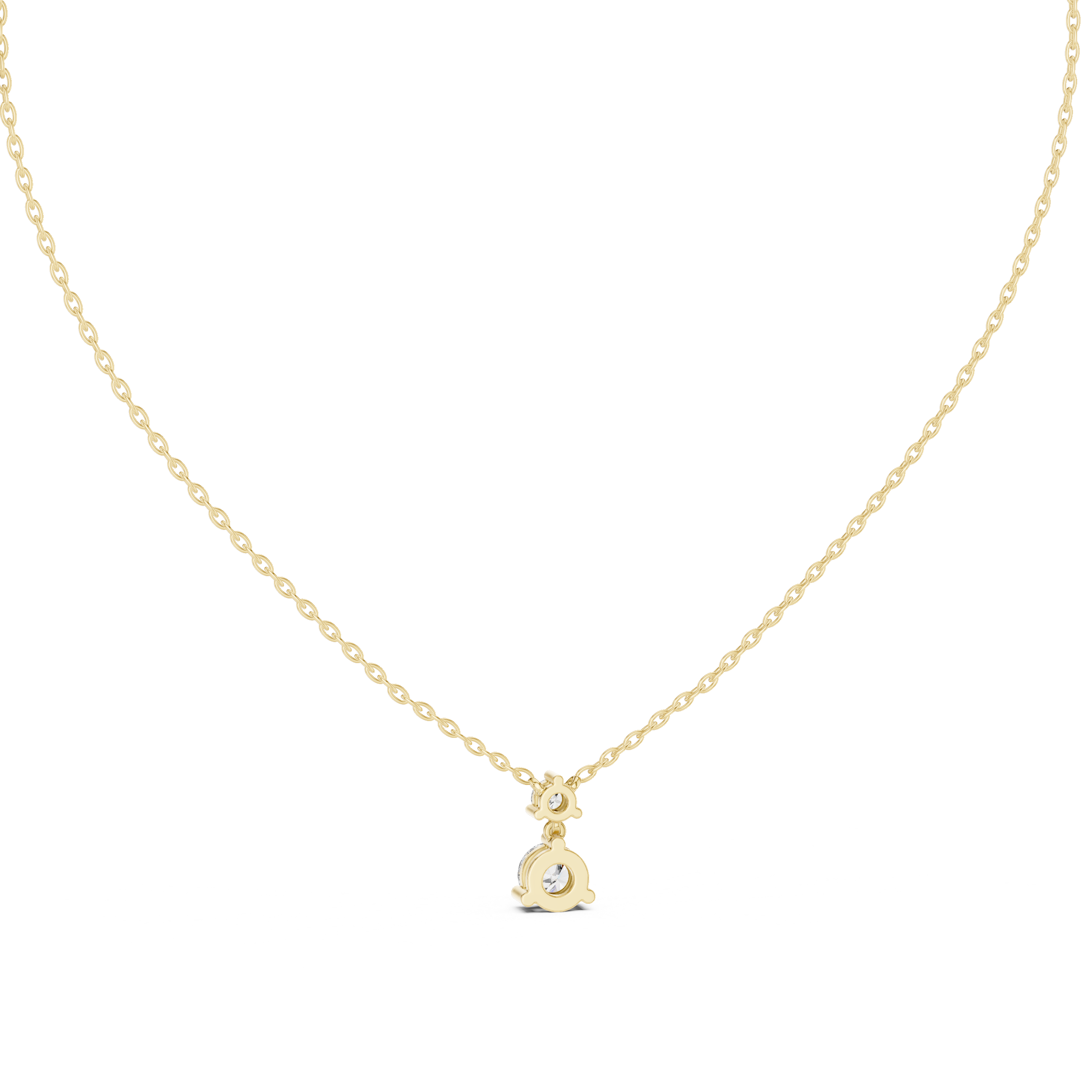 Round Two Stone Drop Moissanite Pendant in Yellow Gold