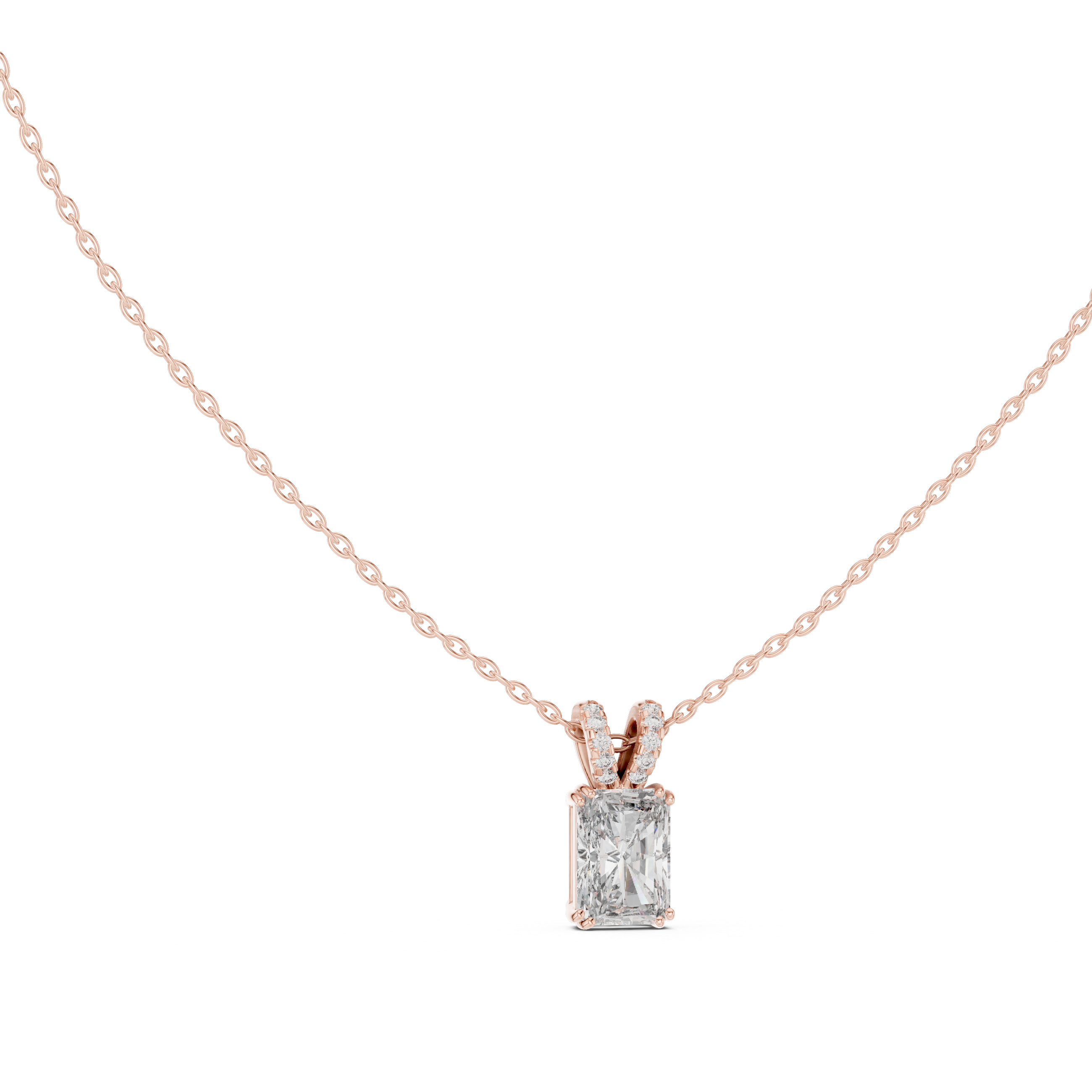Radiant Lock Design Moissanite Pendant in White Gold