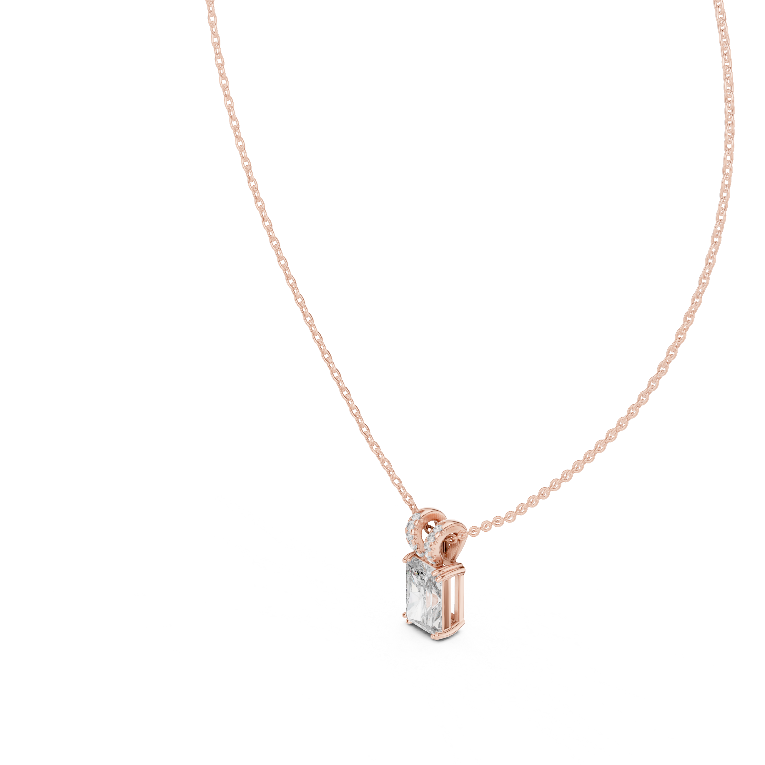 Radiant Lock Design Moissanite Pendant in White Gold