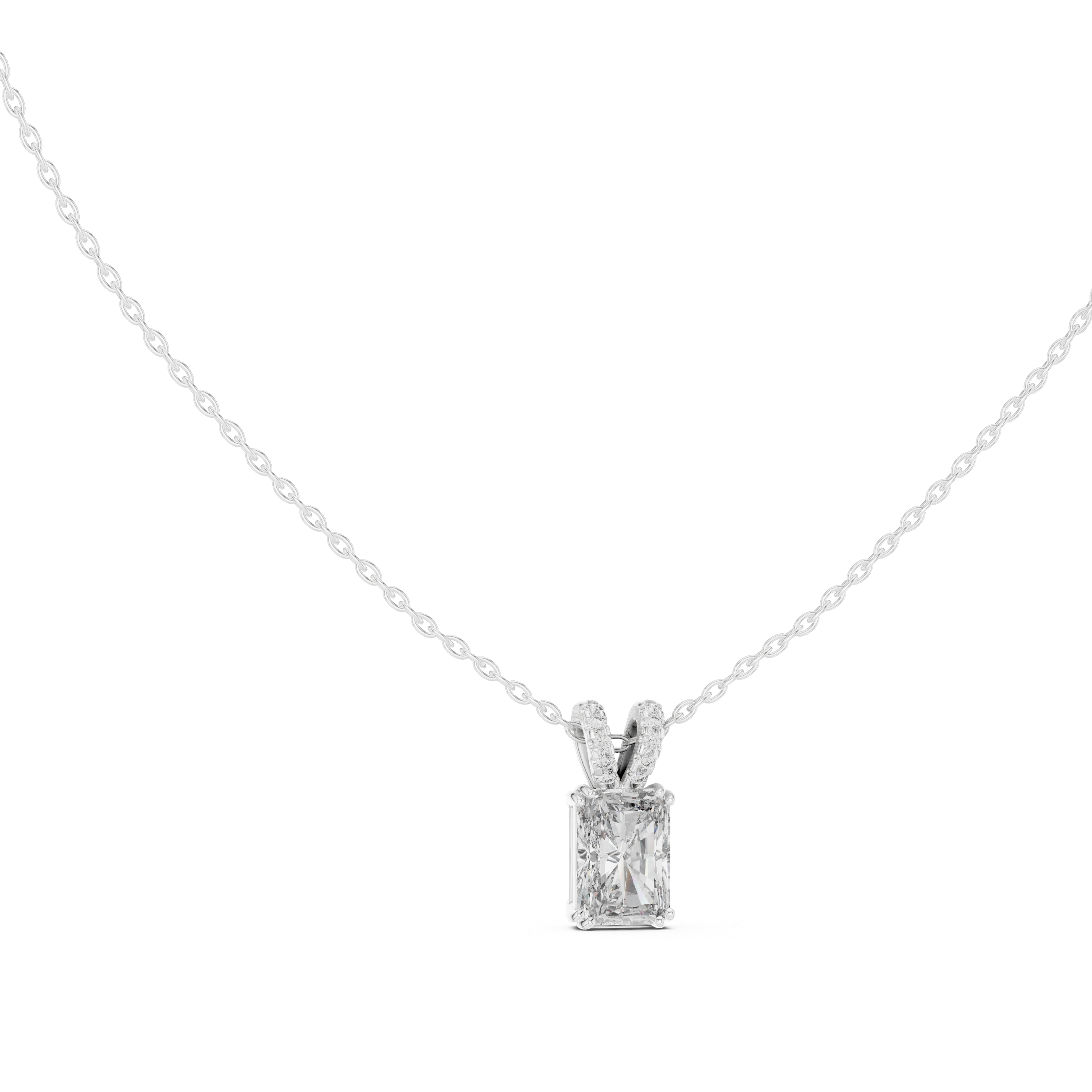 Radiant Lock Design Moissanite Pendant in White Gold