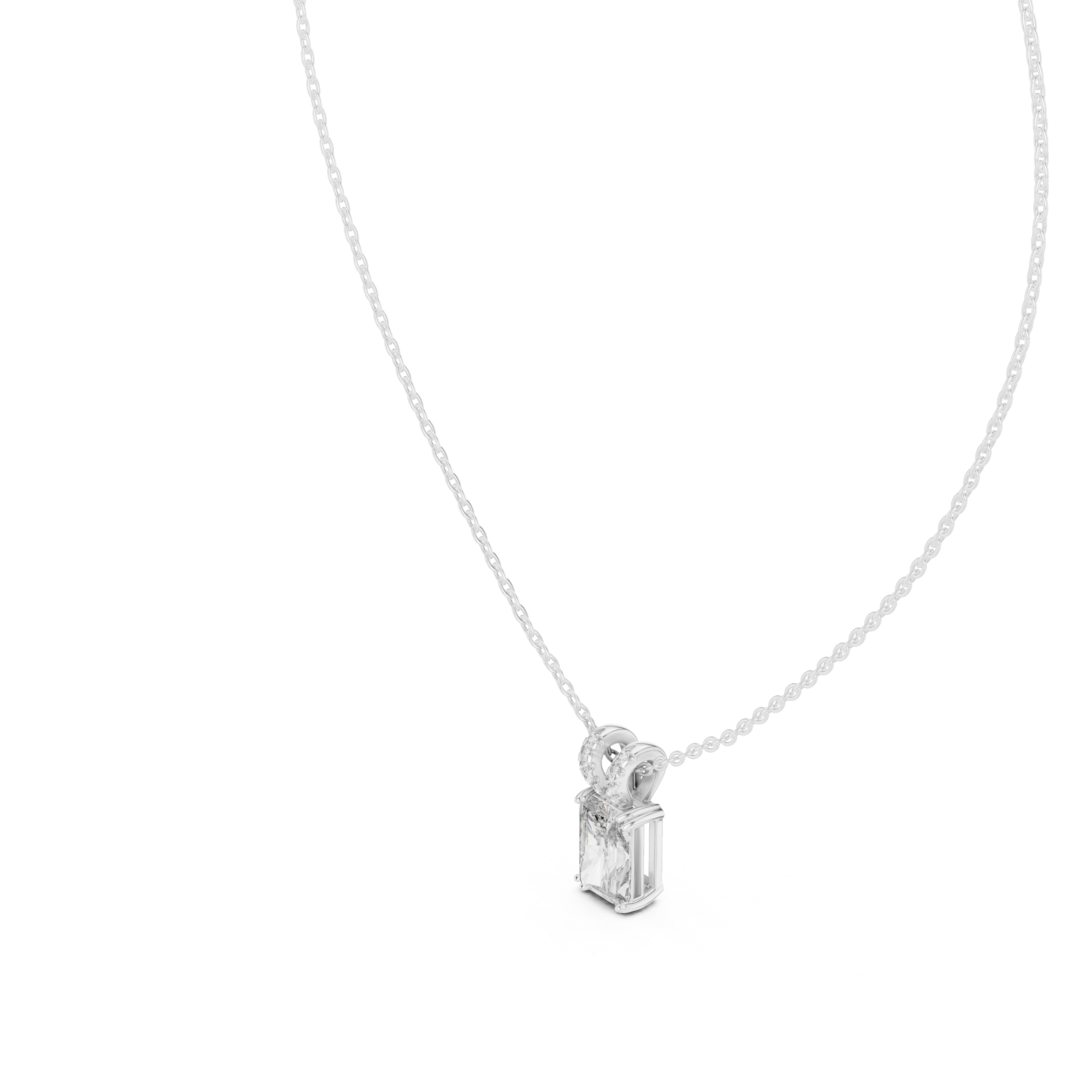 Radiant Lock Design Moissanite Pendant in White Gold