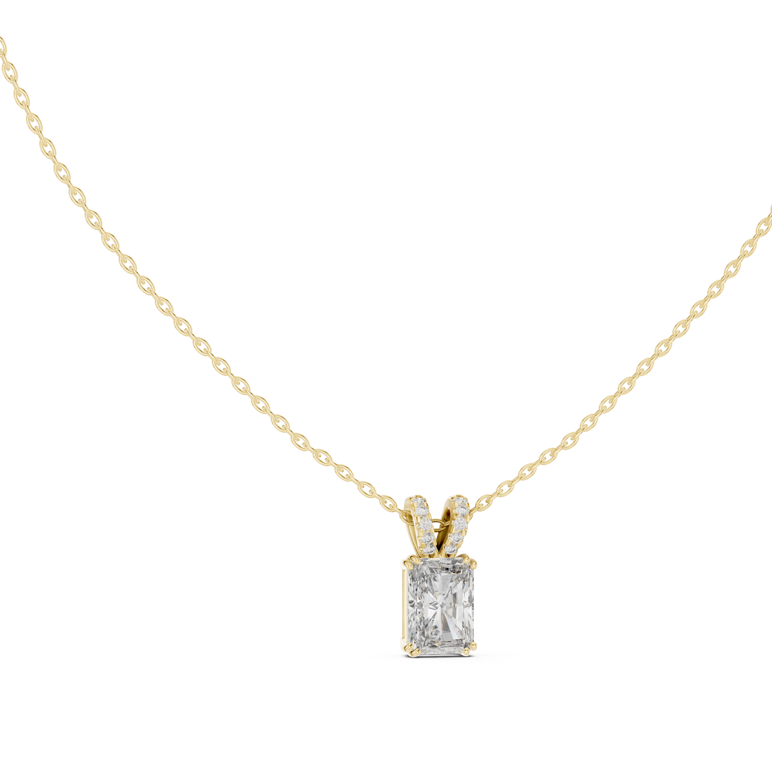Radiant Lock Design Moissanite Pendant in White Gold