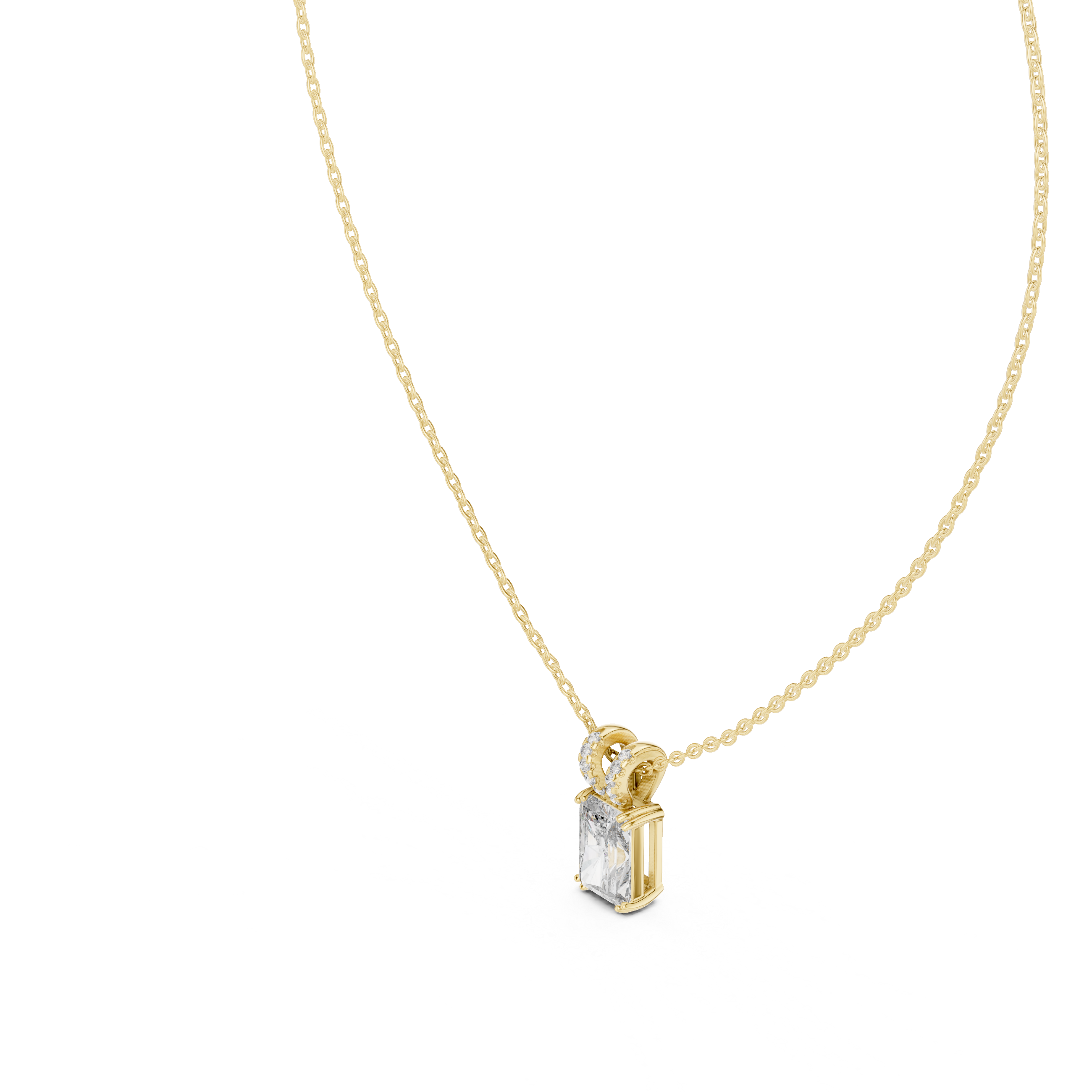 Radiant Lock Design Moissanite Pendant in White Gold