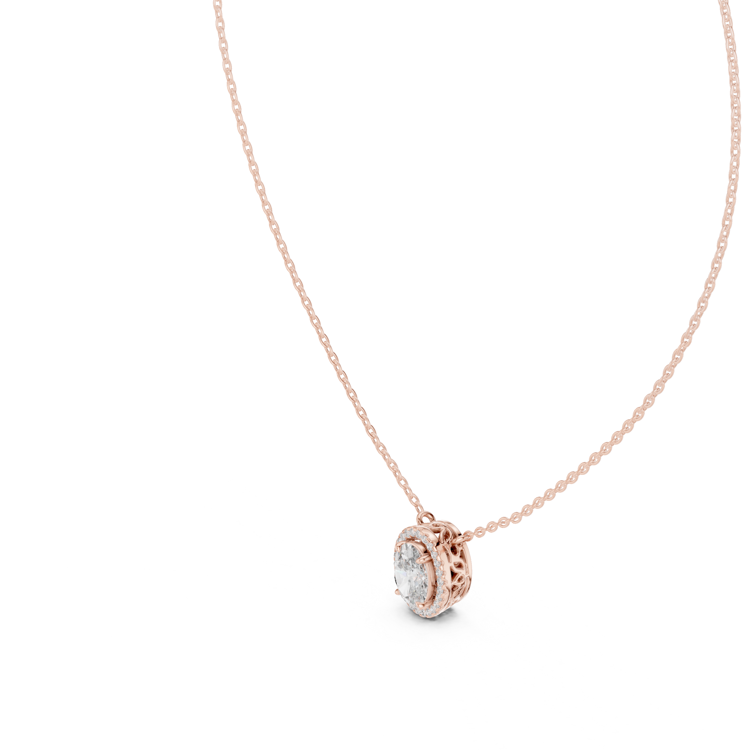 Oval Halo Moissanite Pendant in Rose Gold