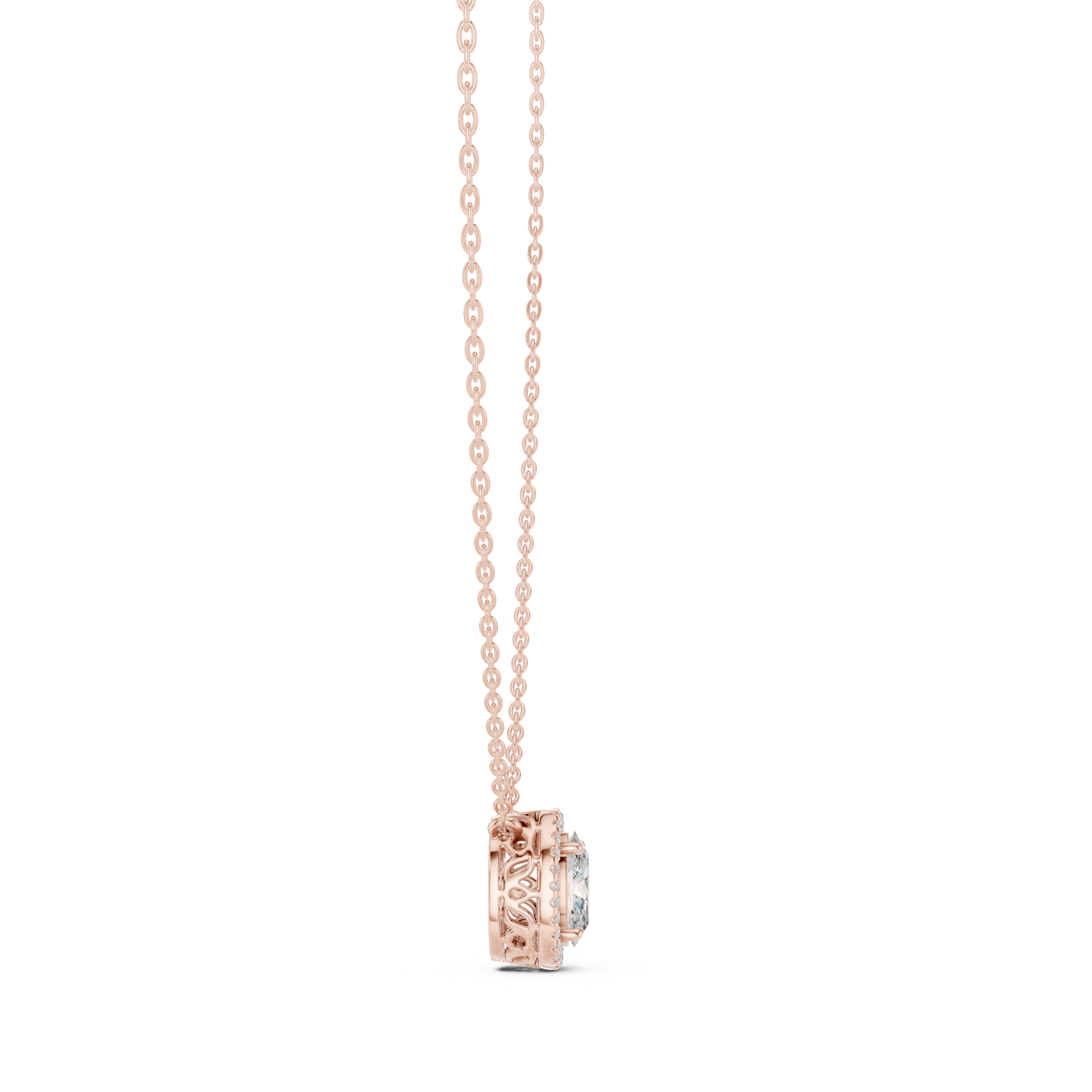 Oval Halo Moissanite Pendant in Rose Gold