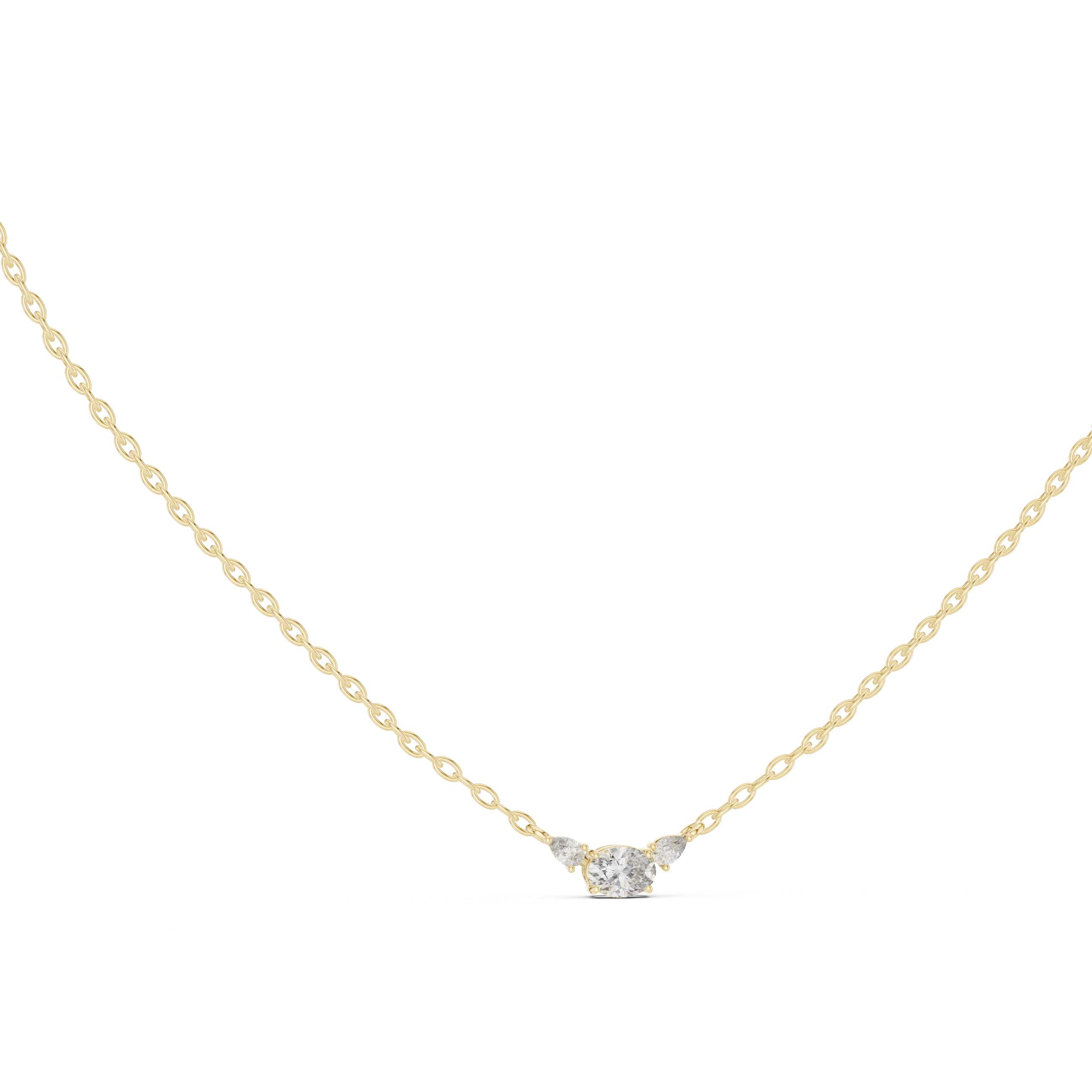 Oval Three Stone Moissanite Pendant in Yellow Gold