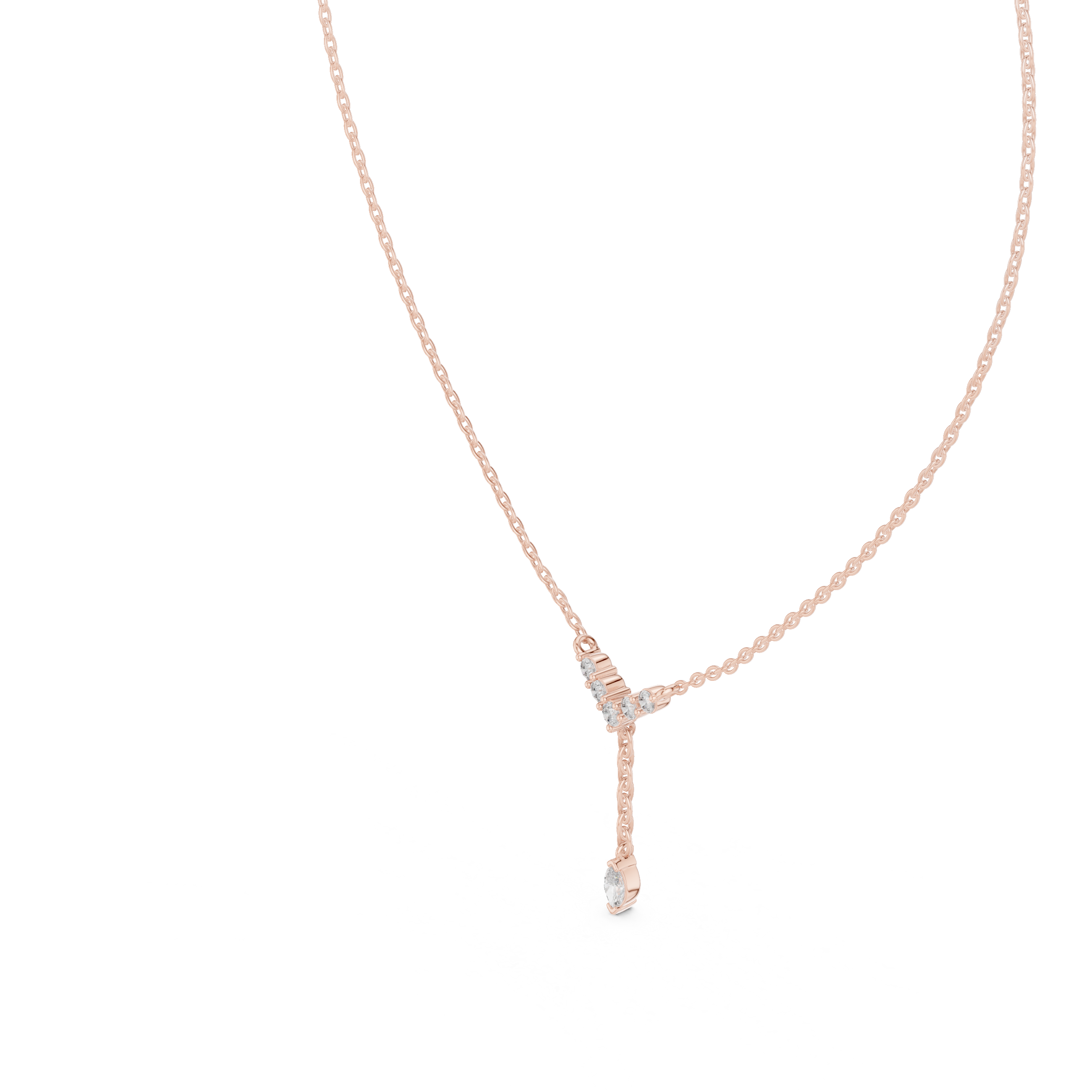 Round And Marquise V Shape Moissanite Drop Pendant in White Gold