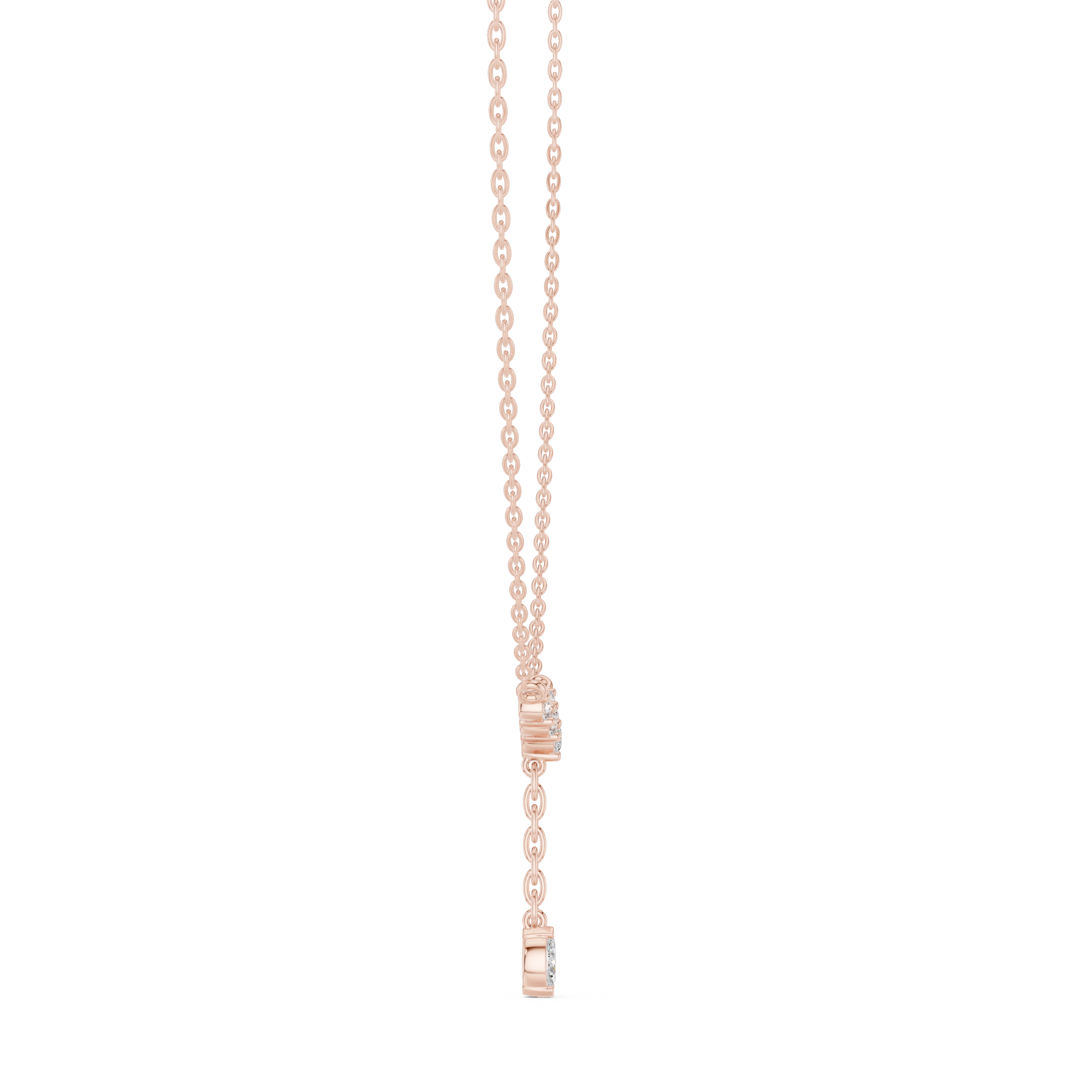 Round And Marquise V Shape Moissanite Drop Pendant in White Gold