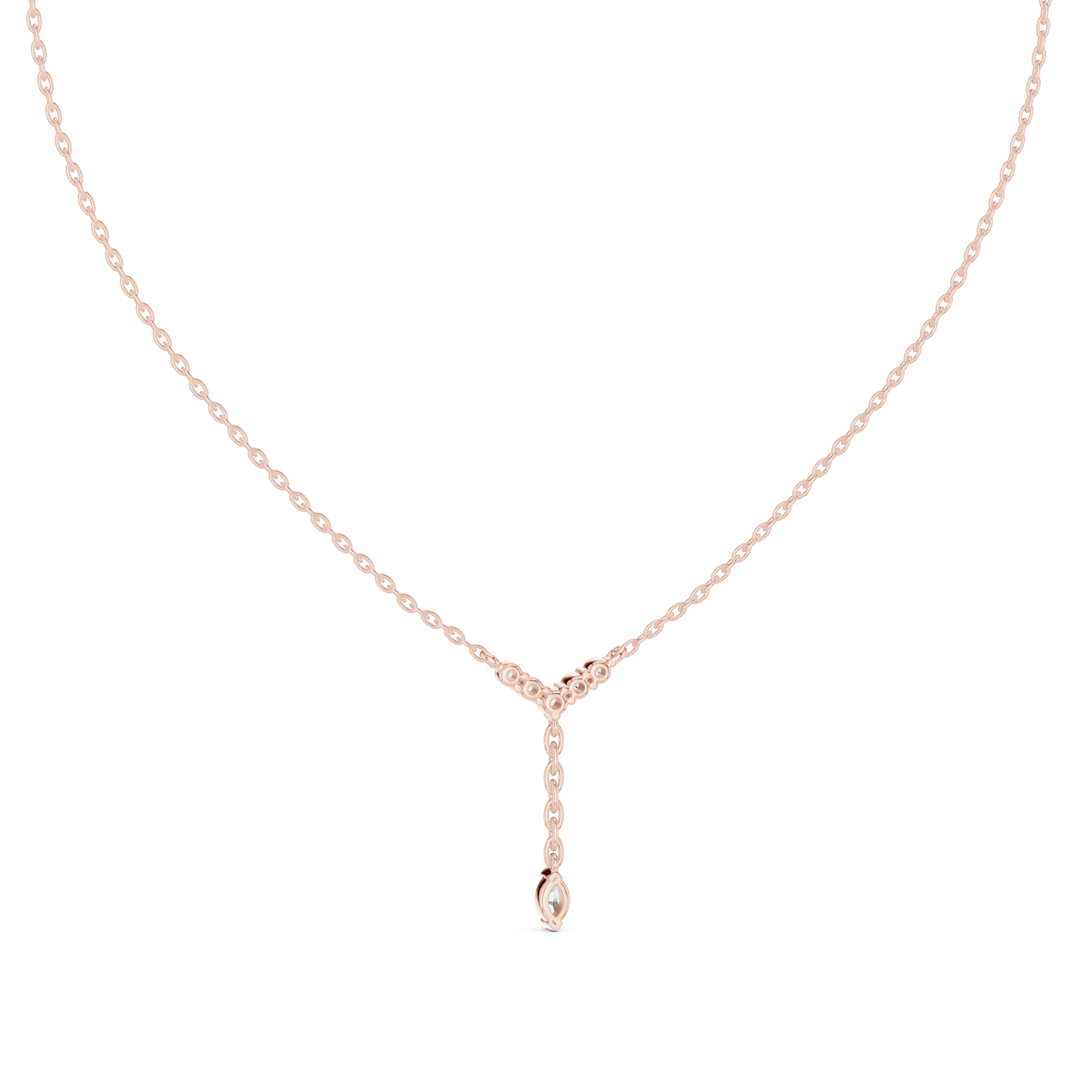 Round And Marquise V Shape Moissanite Drop Pendant in White Gold