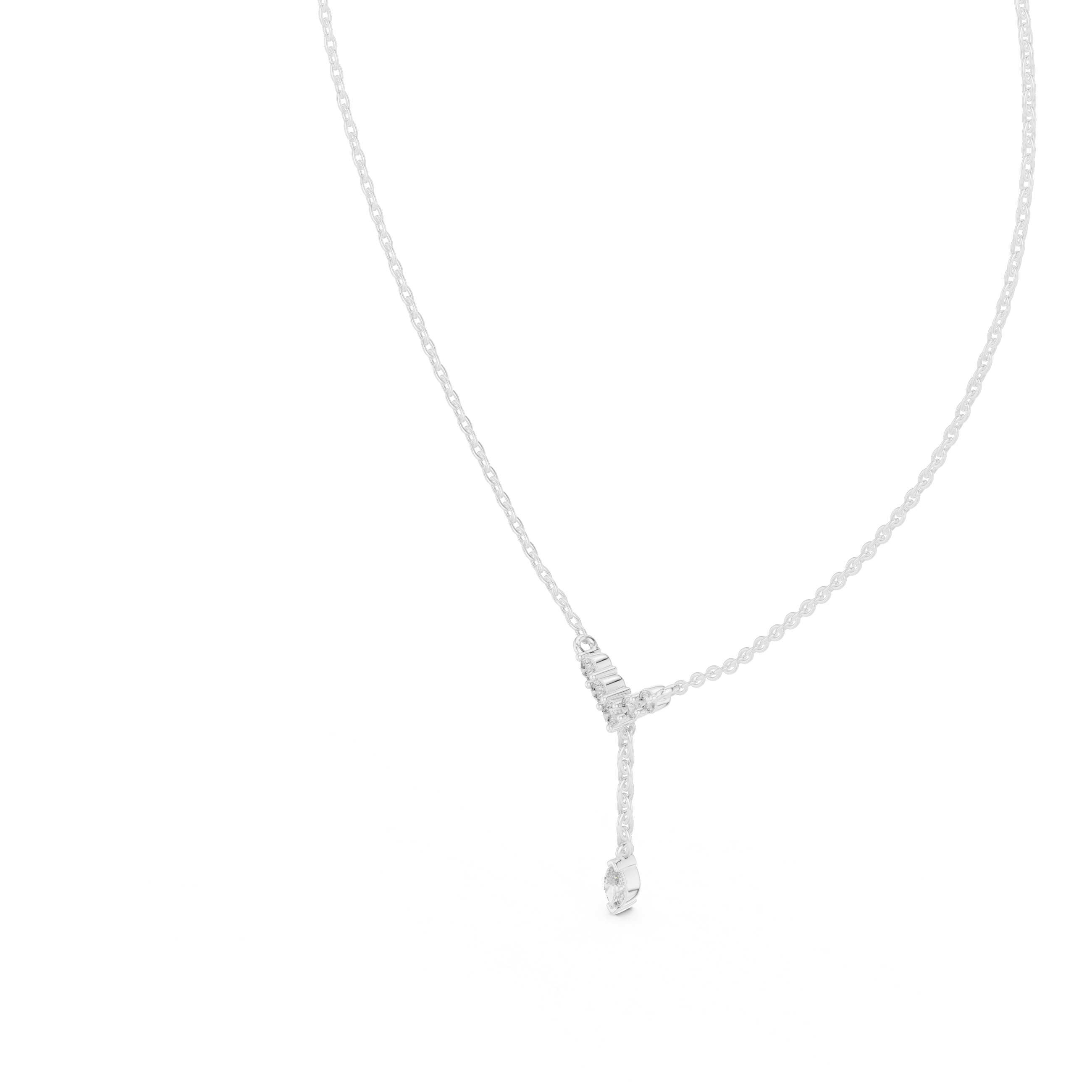 Round And Marquise V Shape Moissanite Drop Pendant in White Gold