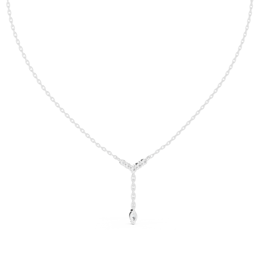 Round And Marquise V Shape Moissanite Drop Pendant in White Gold