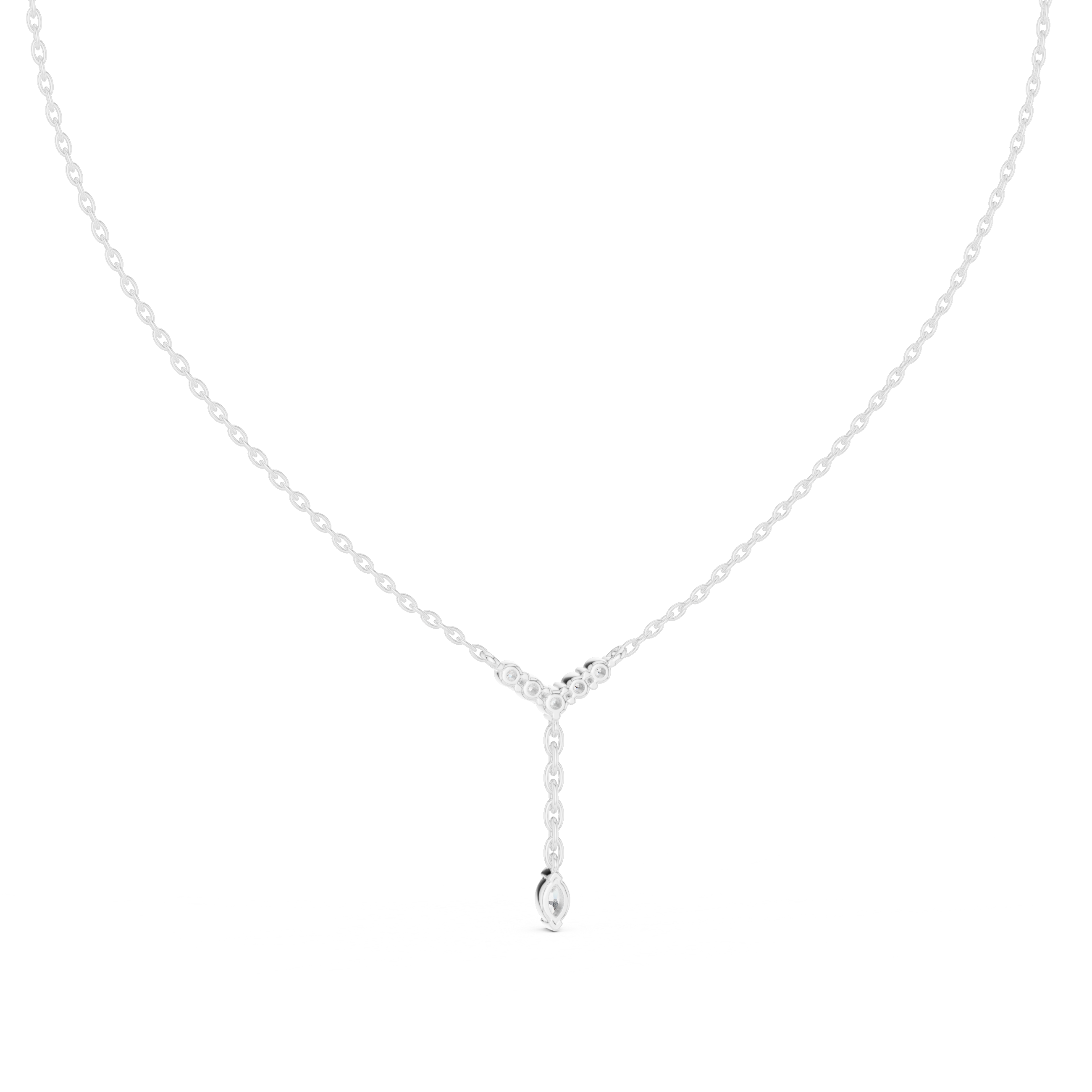 Round And Marquise V Shape Moissanite Drop Pendant in White Gold