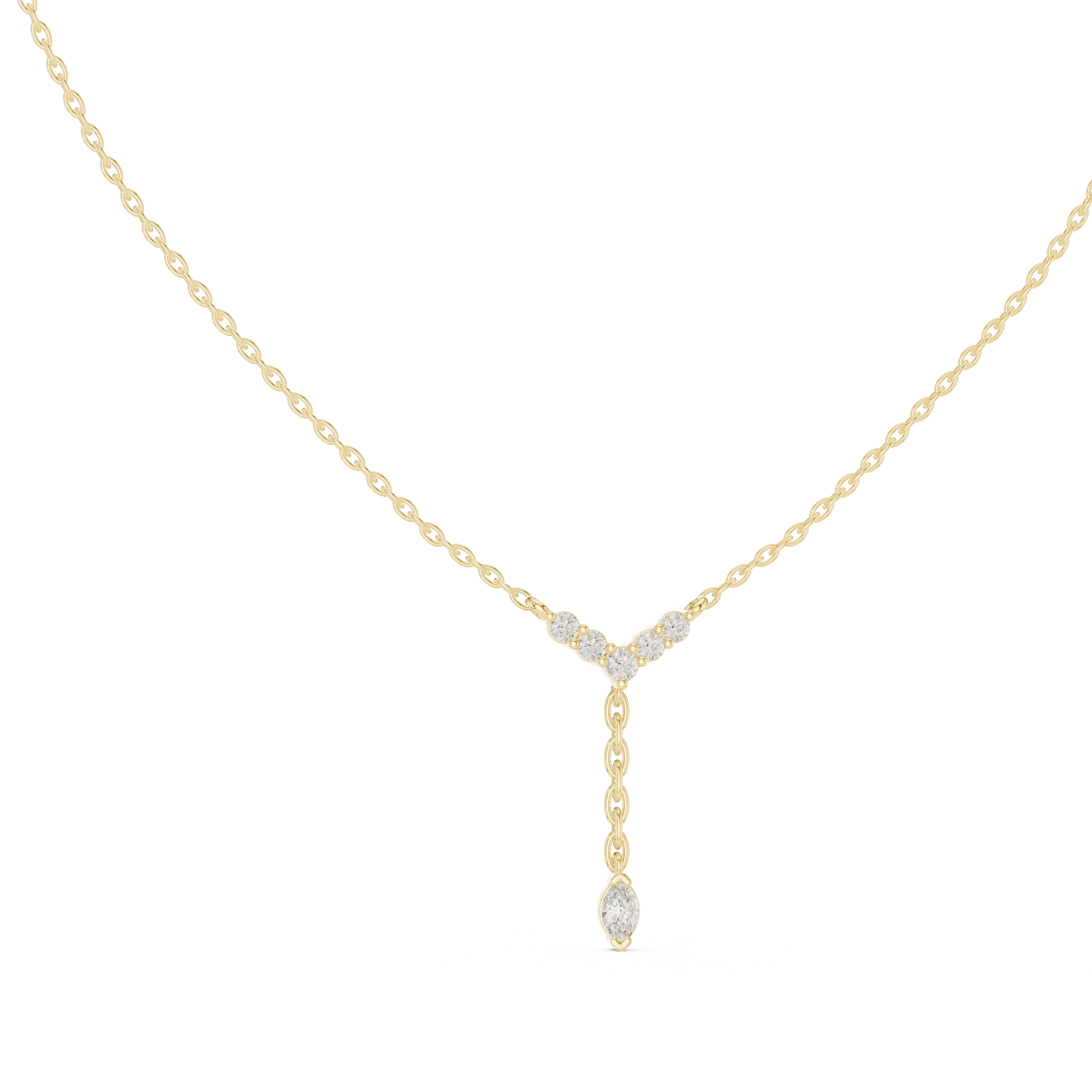 Round And Marquise V Shape Moissanite Drop Pendant in White Gold