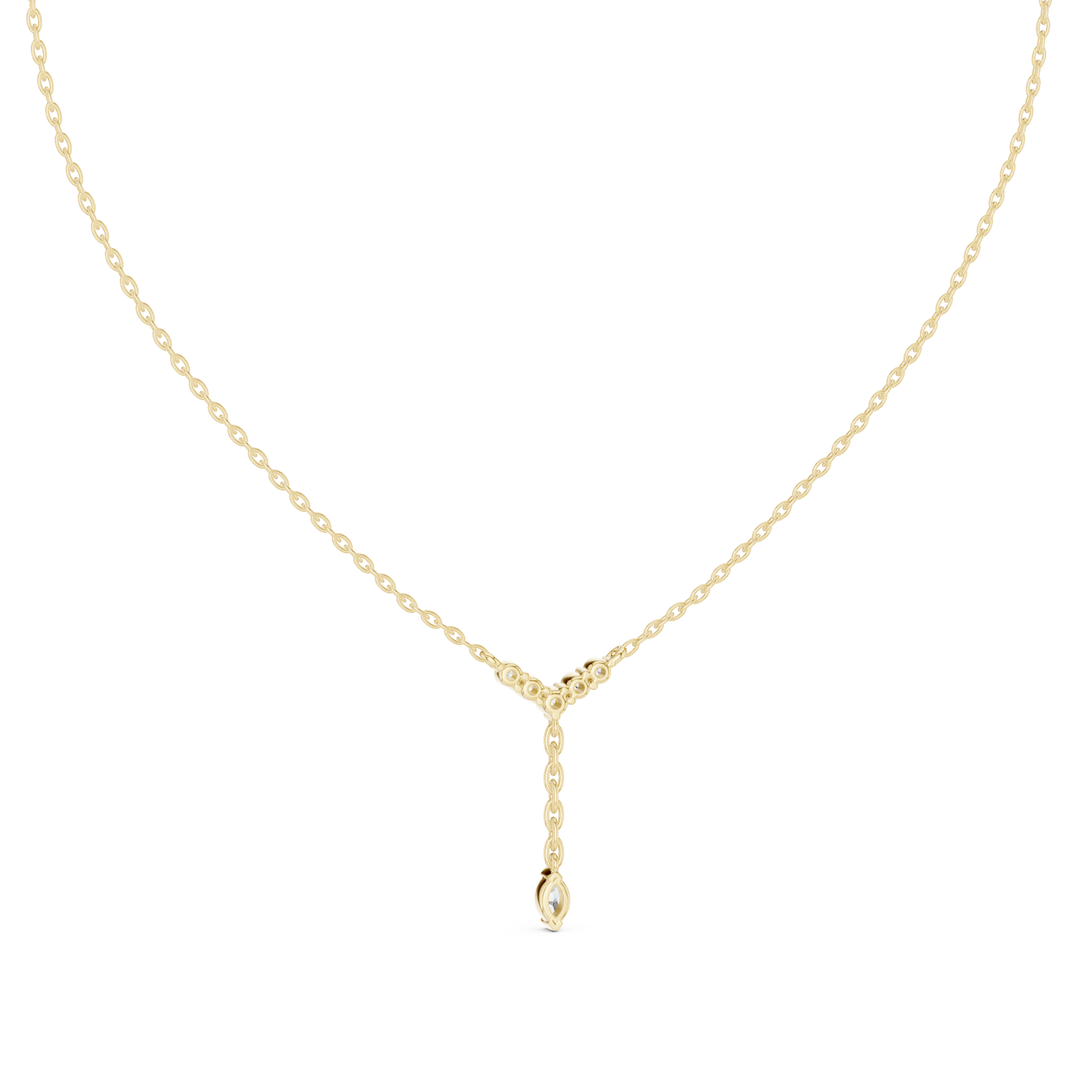 Round And Marquise V Shape Moissanite Drop Pendant in White Gold
