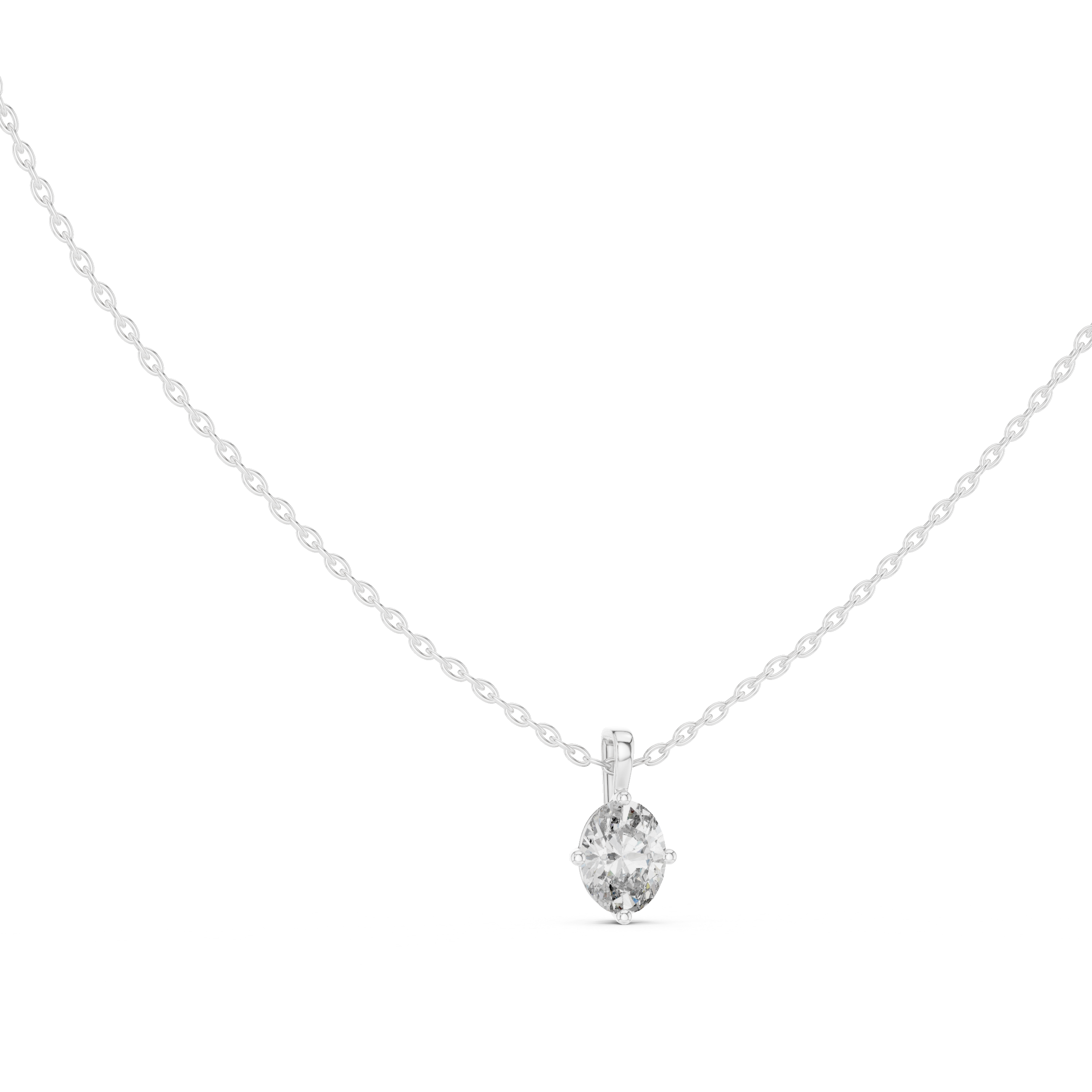 Oval Cut Solitaire Moissanite Pendant in White Gold