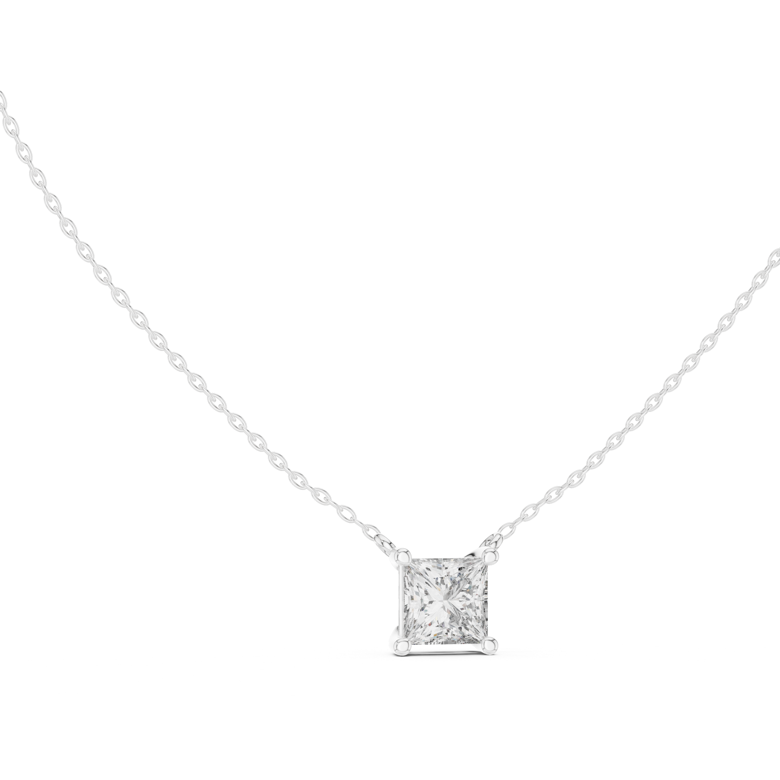 Princess Cut Solitaire Moissanite Pendant in White Gold