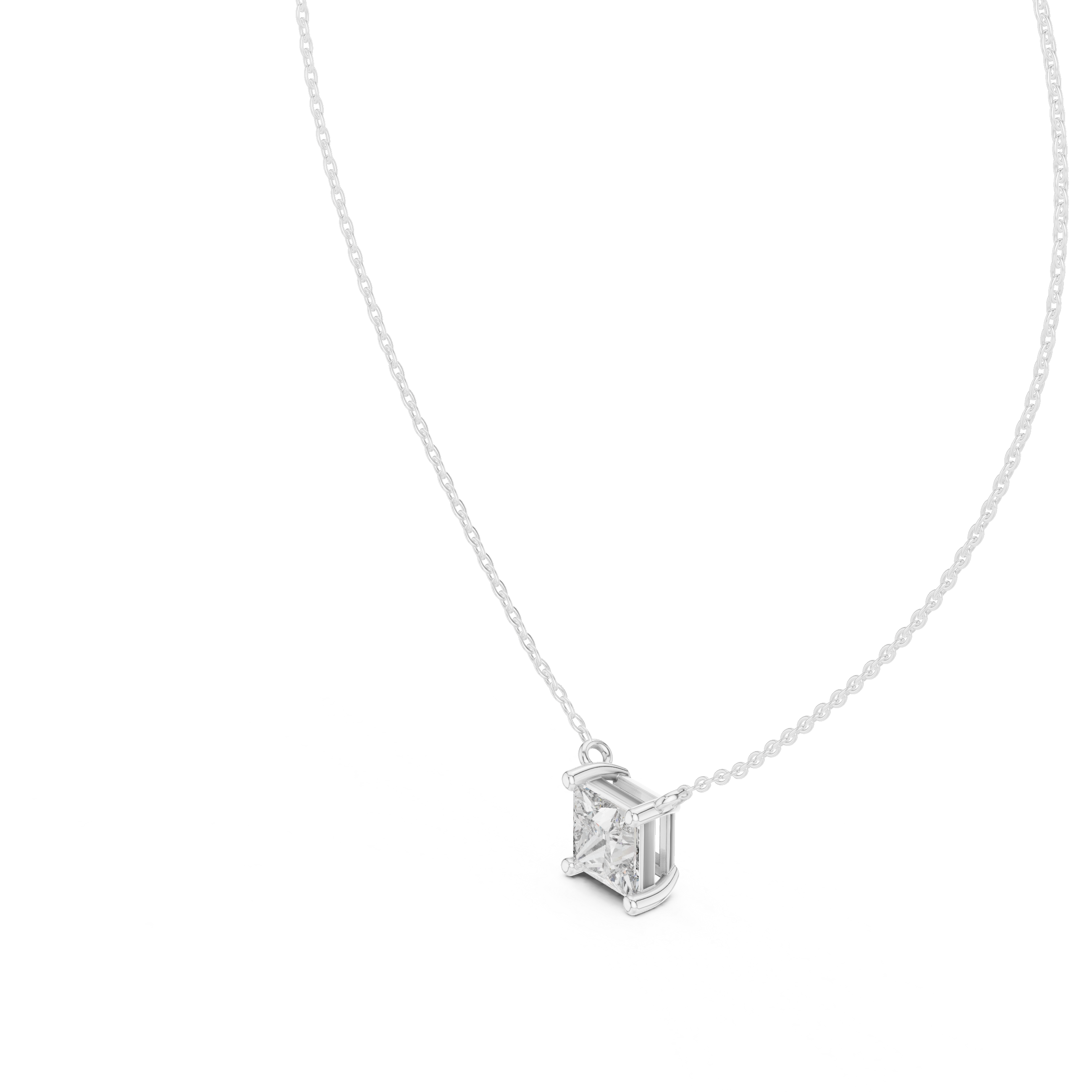 Princess Cut Solitaire Moissanite Pendant in White Gold