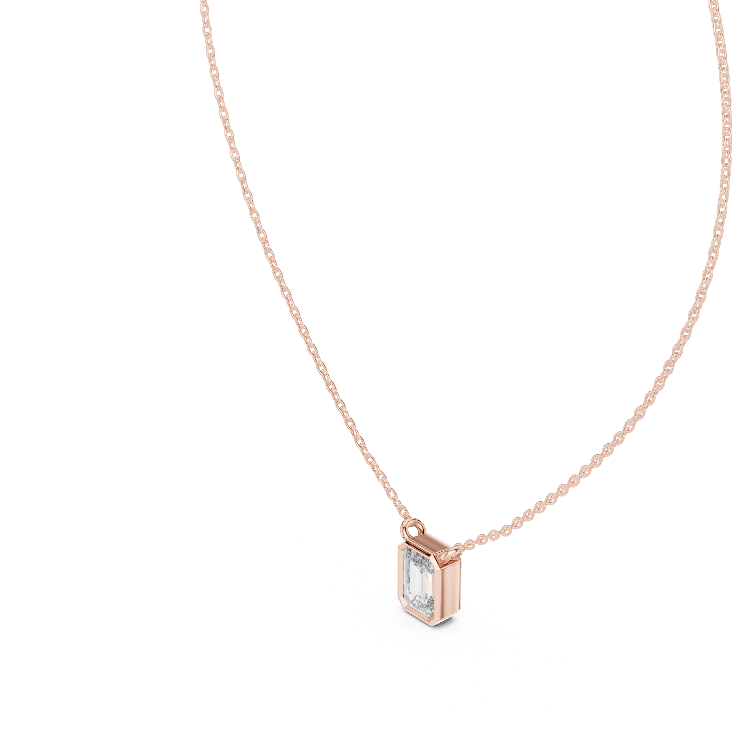 Emerald Cut Bezel Moissanite Pendant in Rose Gold