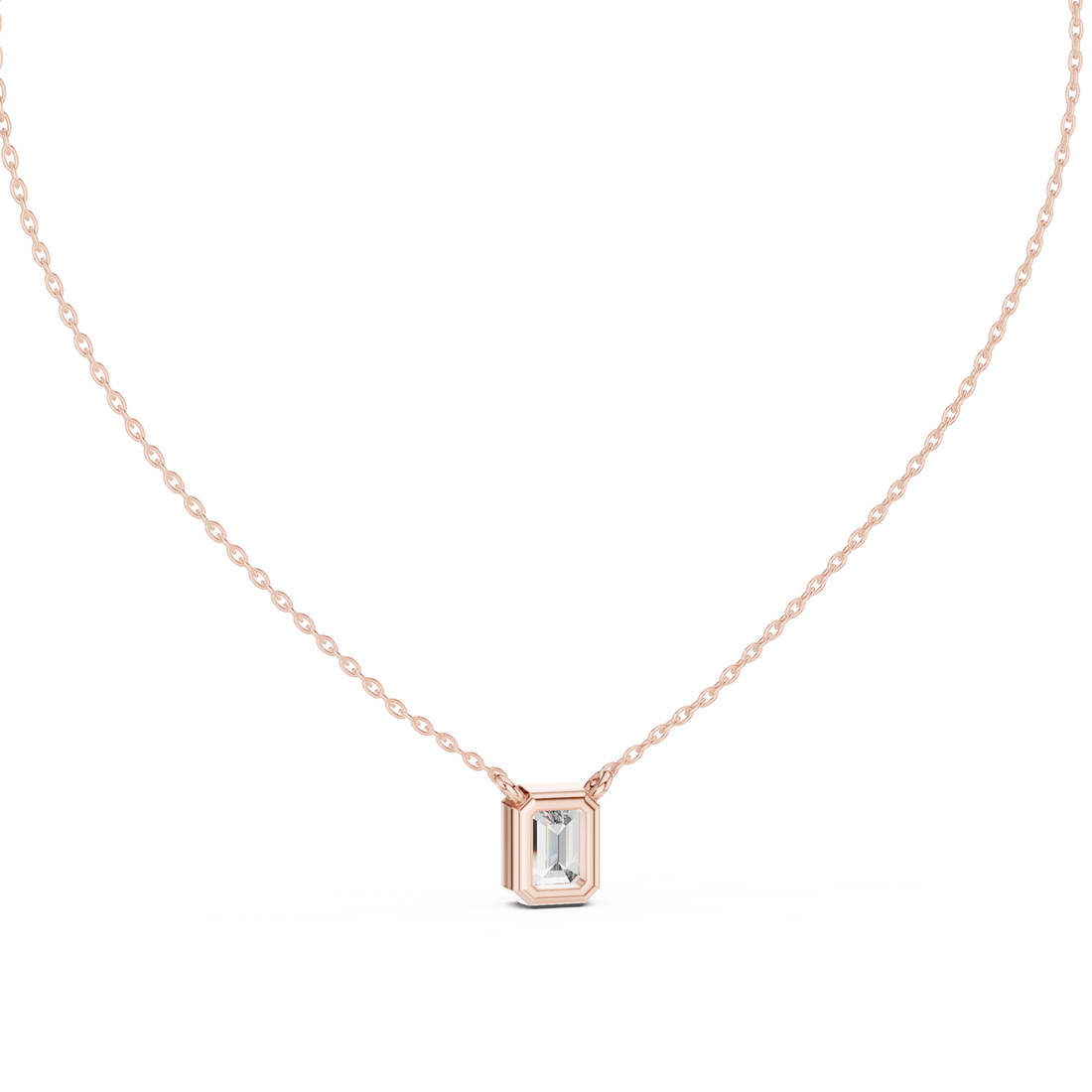 Emerald Cut Bezel Moissanite Pendant in Rose Gold