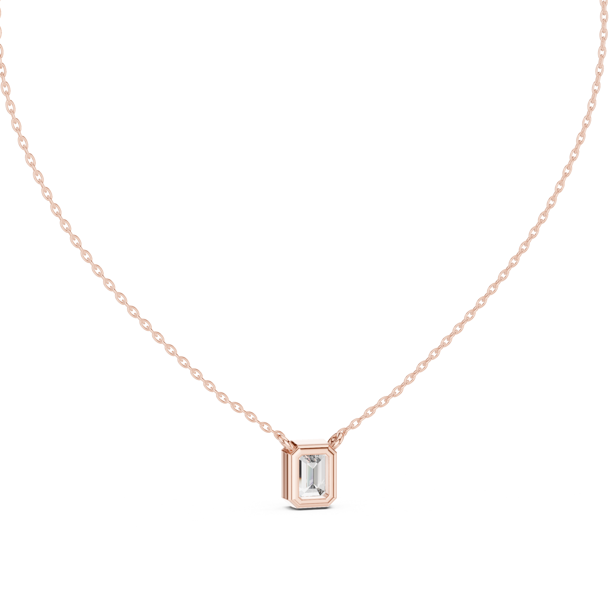 Emerald Cut Bezel Moissanite Pendant in Rose Gold