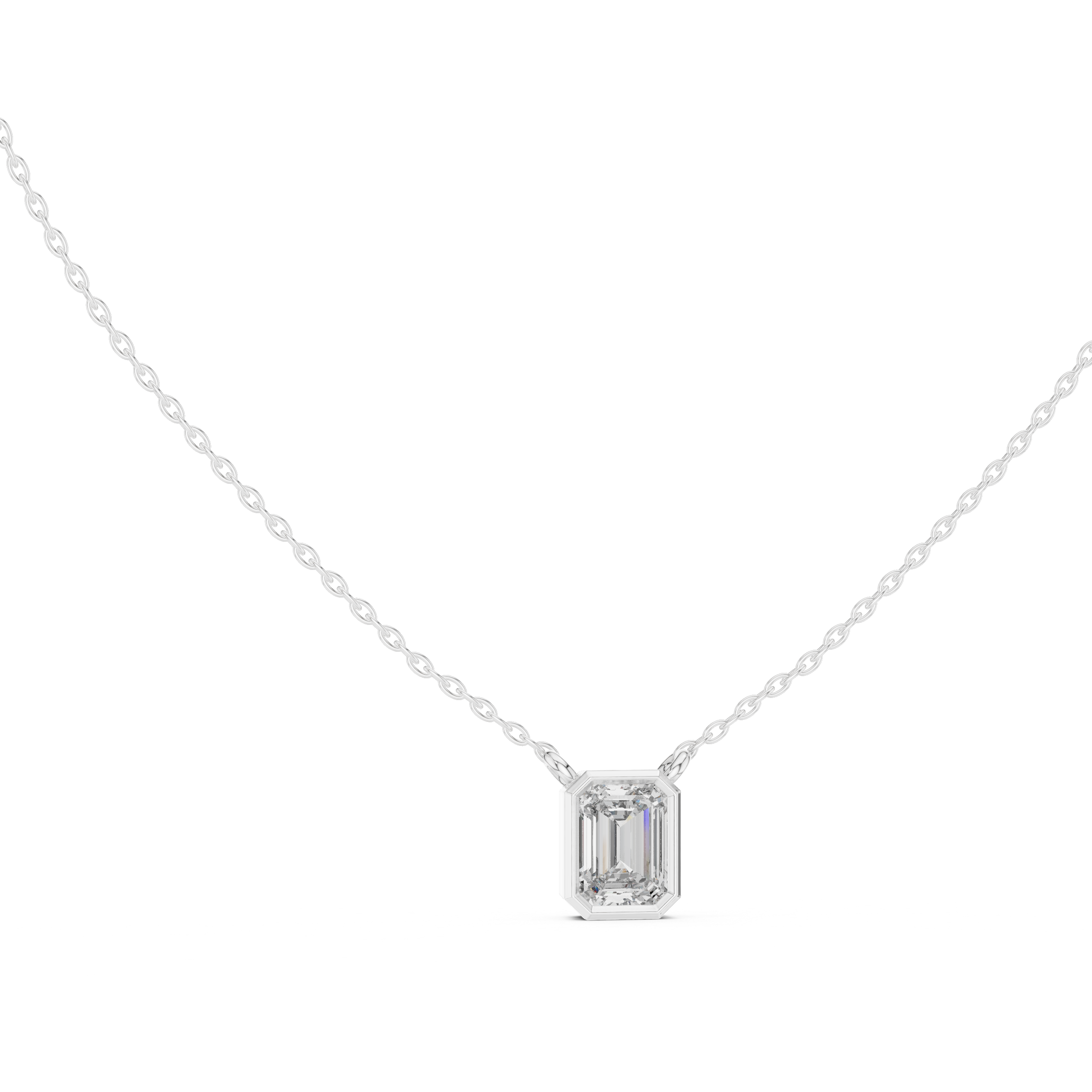 Emerald Cut Bezel Moissanite Pendant in Rose Gold