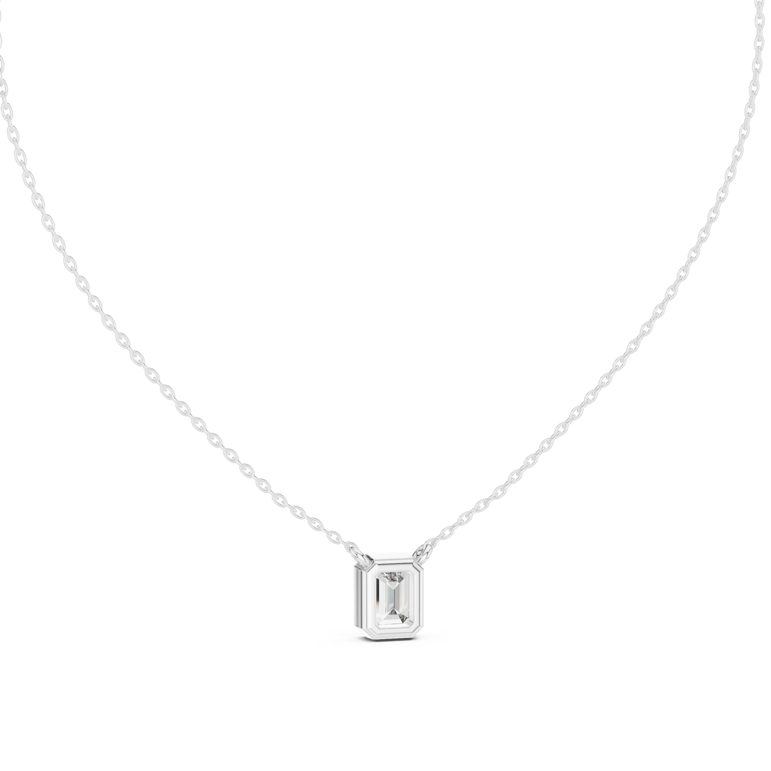 Emerald Cut Bezel Moissanite Pendant in Rose Gold