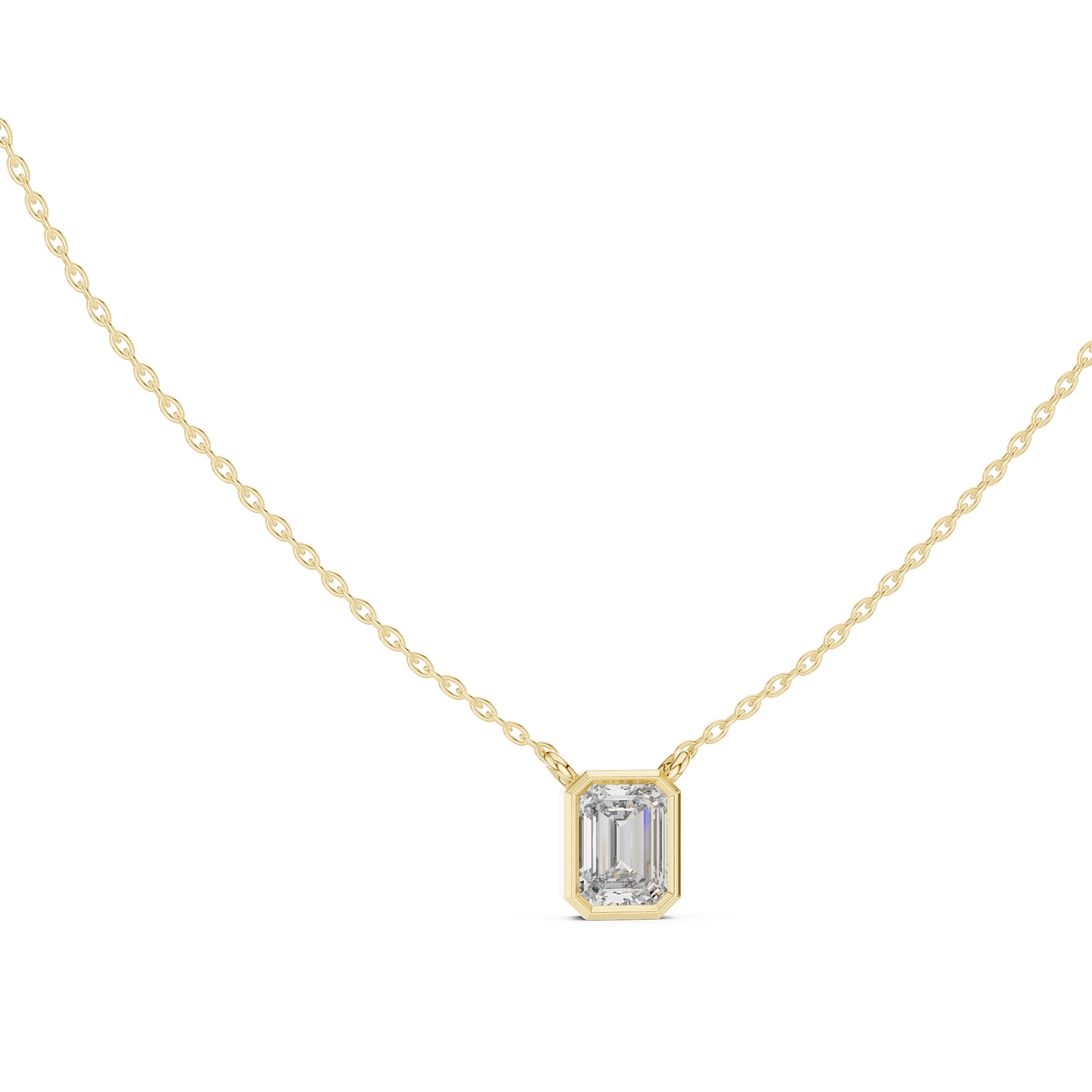 Emerald Cut Bezel Moissanite Pendant in Rose Gold