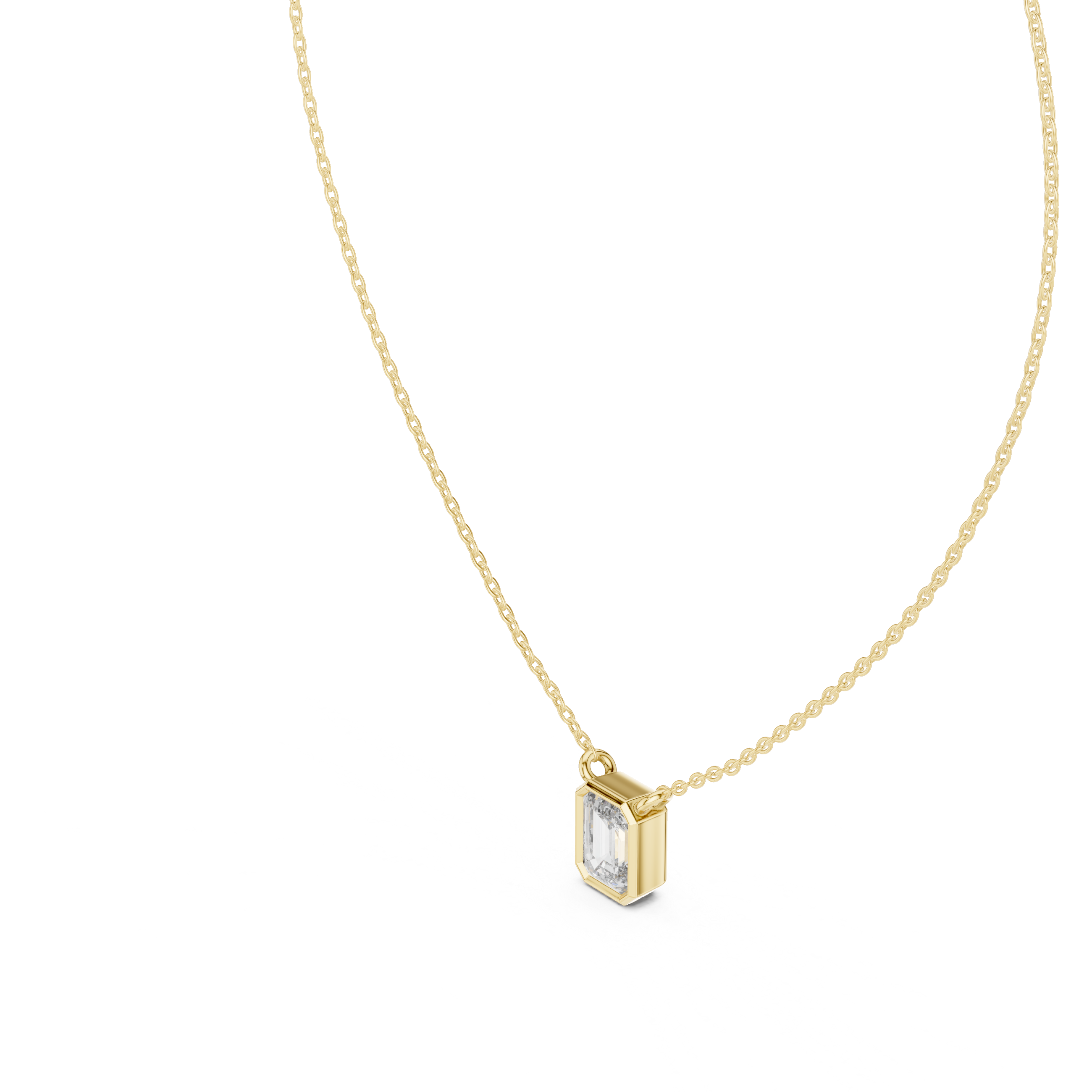 Emerald Cut Bezel Moissanite Pendant in Rose Gold