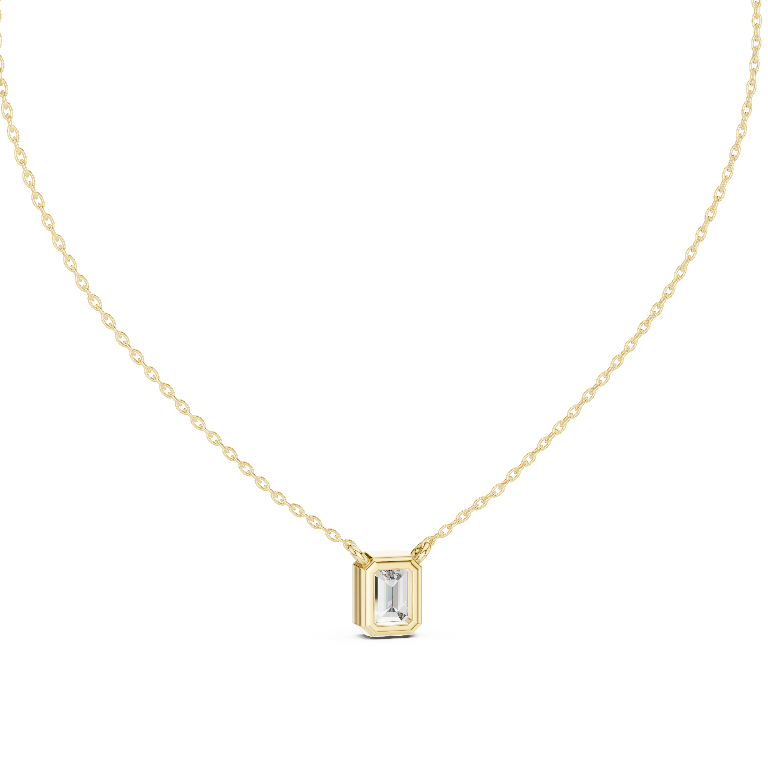 Emerald Cut Bezel Moissanite Pendant in Rose Gold